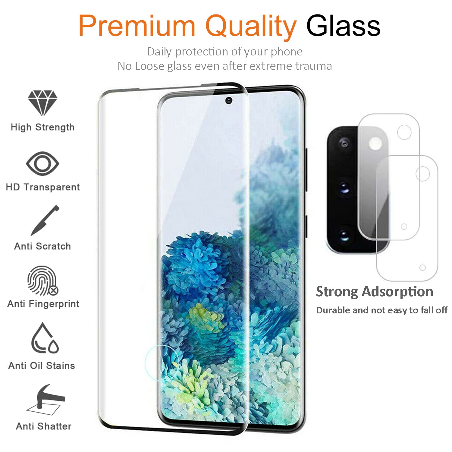 Samsung Galaxy S20 Tempered Glass Screen Protector With Camera Lens Protector [3D Curved Cover] [Fingerprint Compatible] Clear F