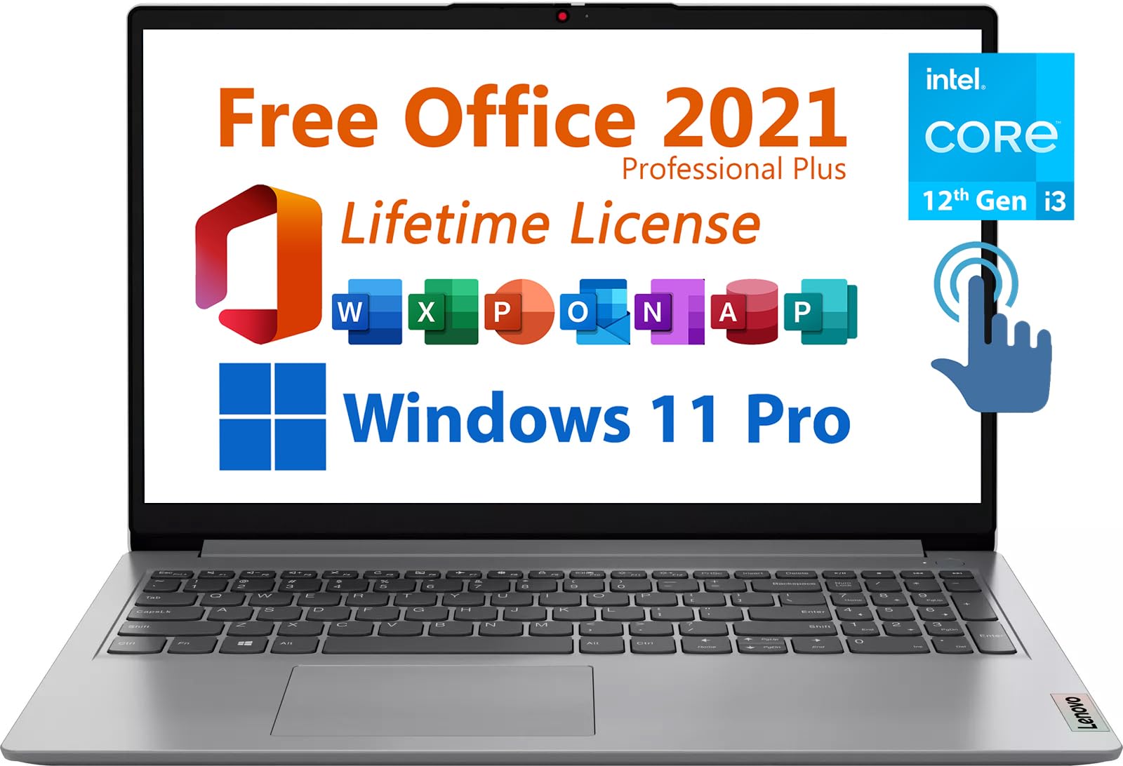 Lenovo 15.6 Business Laptop, Free Microsoft Office 2021 with Lifetime License, FHD Touchscreen Display, Intel 6-Core i3-1215U Up
