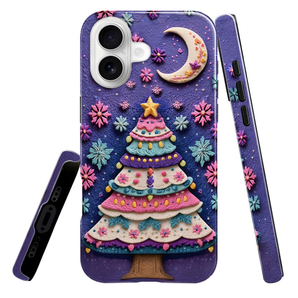 Case for iPhone 17,Christmas Tree Purple Snowflakes Moon Phone Case Slim Silicone Shockproof Cover for Girls Women(Glossy & Dura