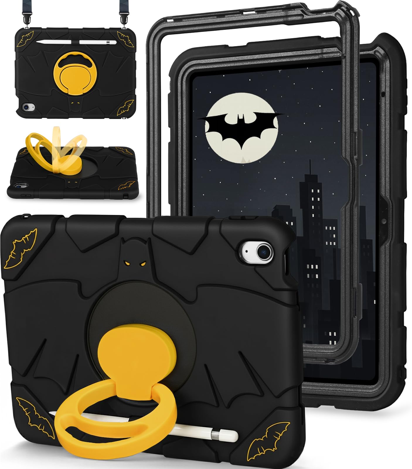 LISEVO for iPad 10th Generation Case 10.9 Inch, for iPad A16 Case 11th Generation - Boys Men Cute Cartoon Black Heavy Duty Shock