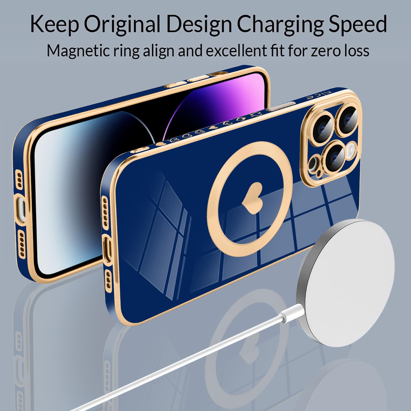Tharlet Magnetic For Iphone 14 Pro Max Case [Compatible With Magsafe] Cute Love Luxury Plating Edge Bumper Case With Full Camera