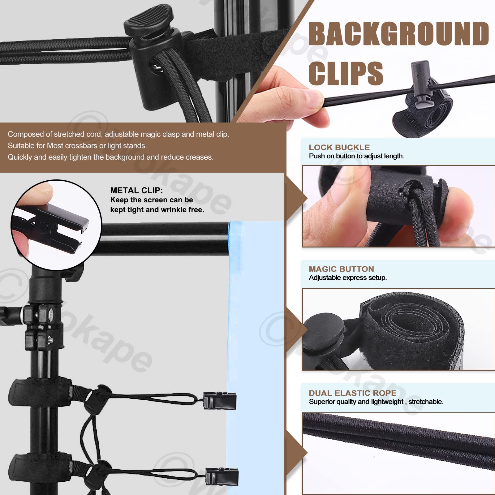 Wokape 22 Packs Photography Backdrop Clips Clamps, Include 10 Curtain Ring Clips, 6 Spring Clamps, 6 Leather Background Clips Ho