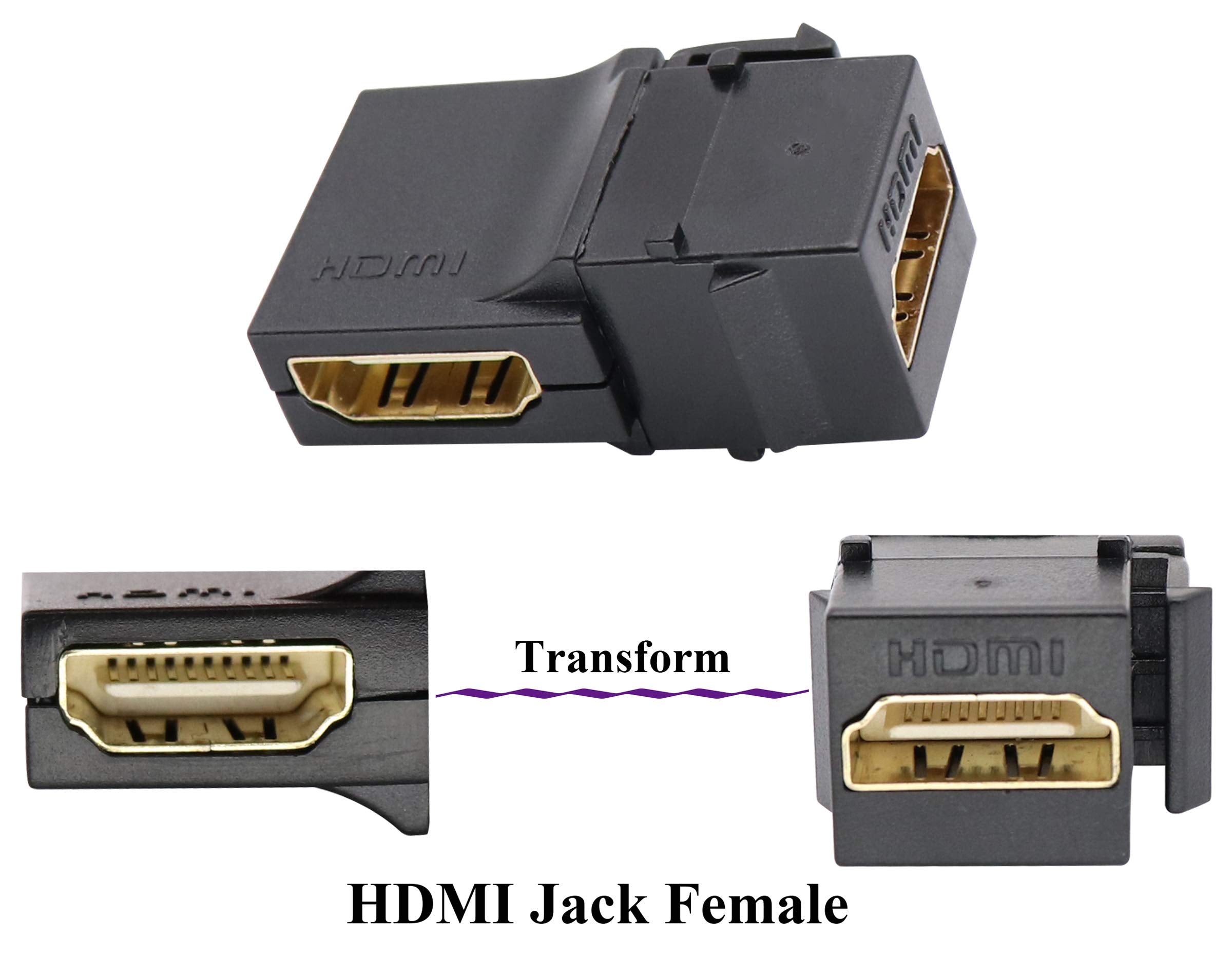 Aaotokk 90 Degree Hdmi Keystone Coupler, Gold Plated Right Angle Hdmi Keystone Jack Insert Female To Female 3D 4K Coupler Adapte