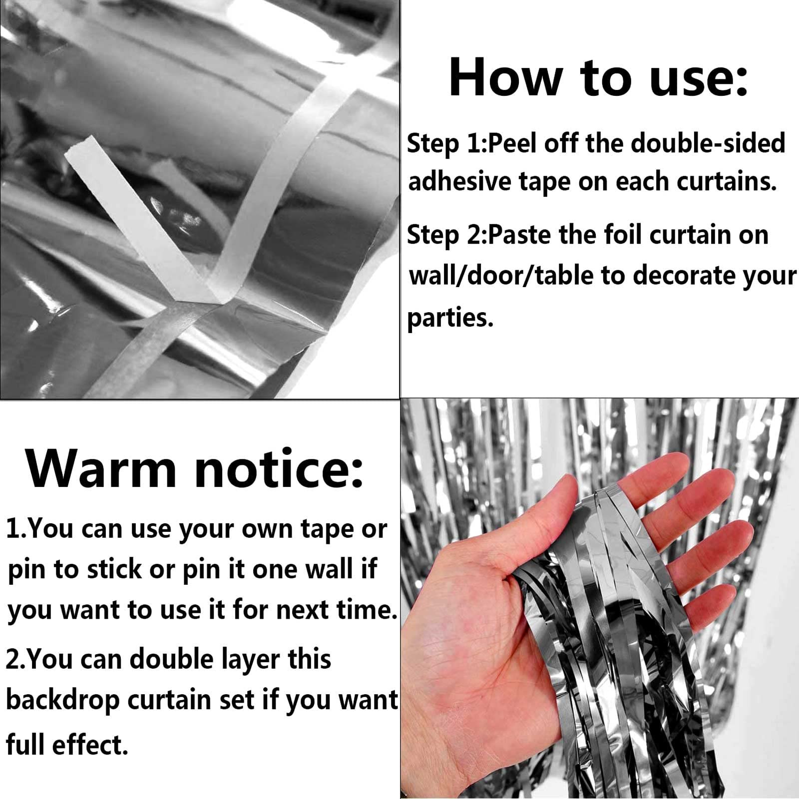 4 Pack Silver Foil Fringe Curtain Backdrop, 3.28Ft X 8.2Ft Metallic Tinsel Foil Fringe Streamer Curtains For Photo Booth Props,