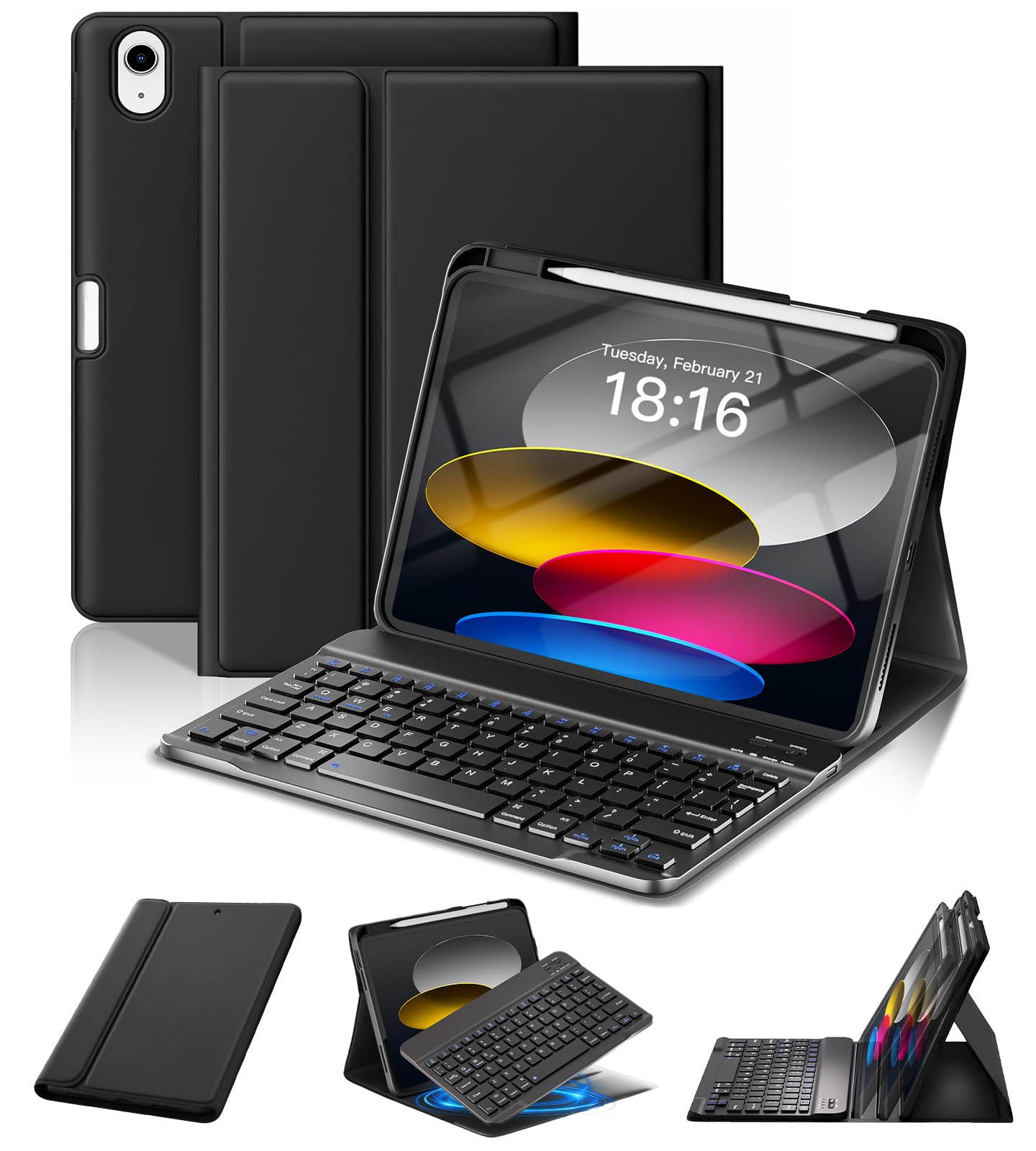 NOKBABO for iPad 11th 10th Generation Case with Keyboard,Pencil Holder