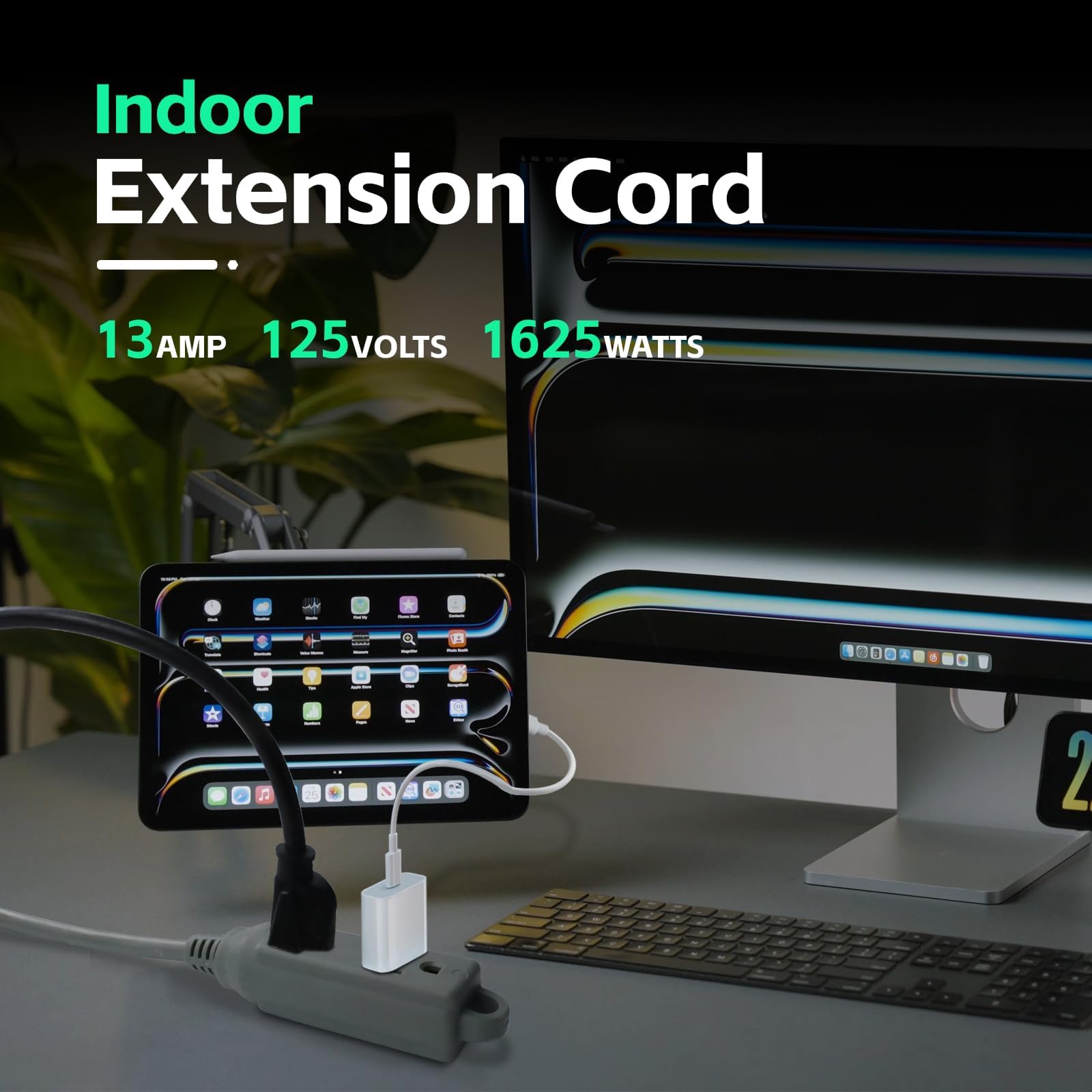 Ep Low Profile 3 Ft Flat Plug Extension Cord   16 Awg 3 Prong Grounded Cable With 3 Outlets, Perfect For Indoor Use, Grey, Ul Li