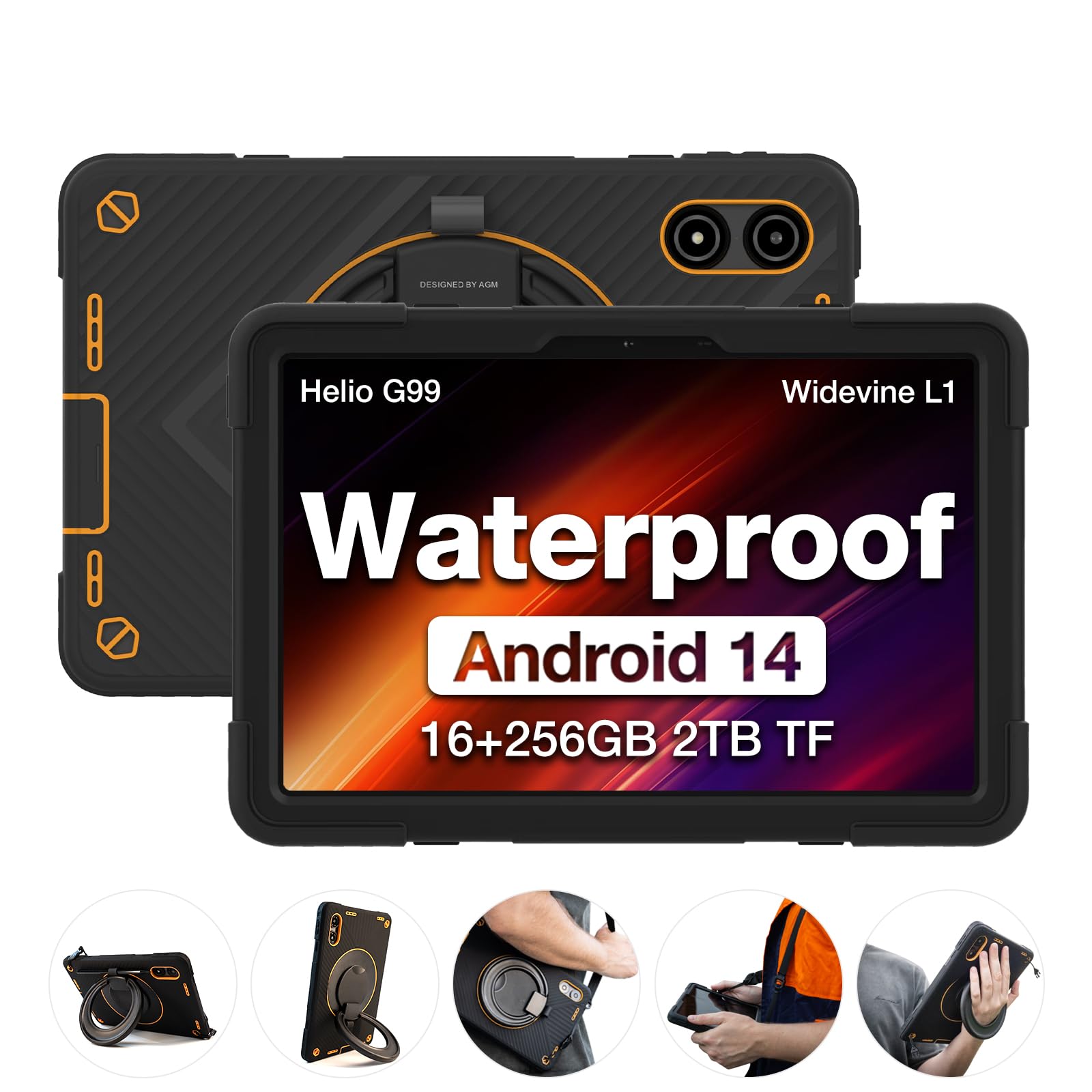 Agm Pad P2 Active Rugged Android 14 Tablet With Case, Waterproof/Drop Proof, Widevine L1 Certification, 11'' 90Hz Fhd 480 Nits D
