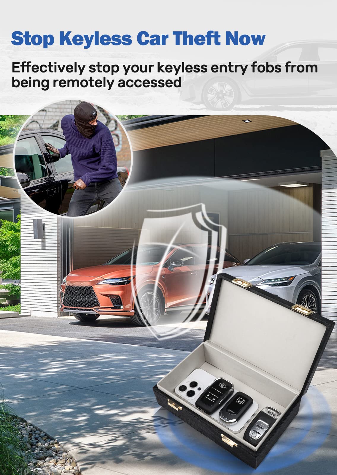 Samfolk Faraday Box & 2 Pack Key Fob Protector, Charcoal Black, 8.42 x 5.19 x 2.76, Signal Blocking Anti-Theft for