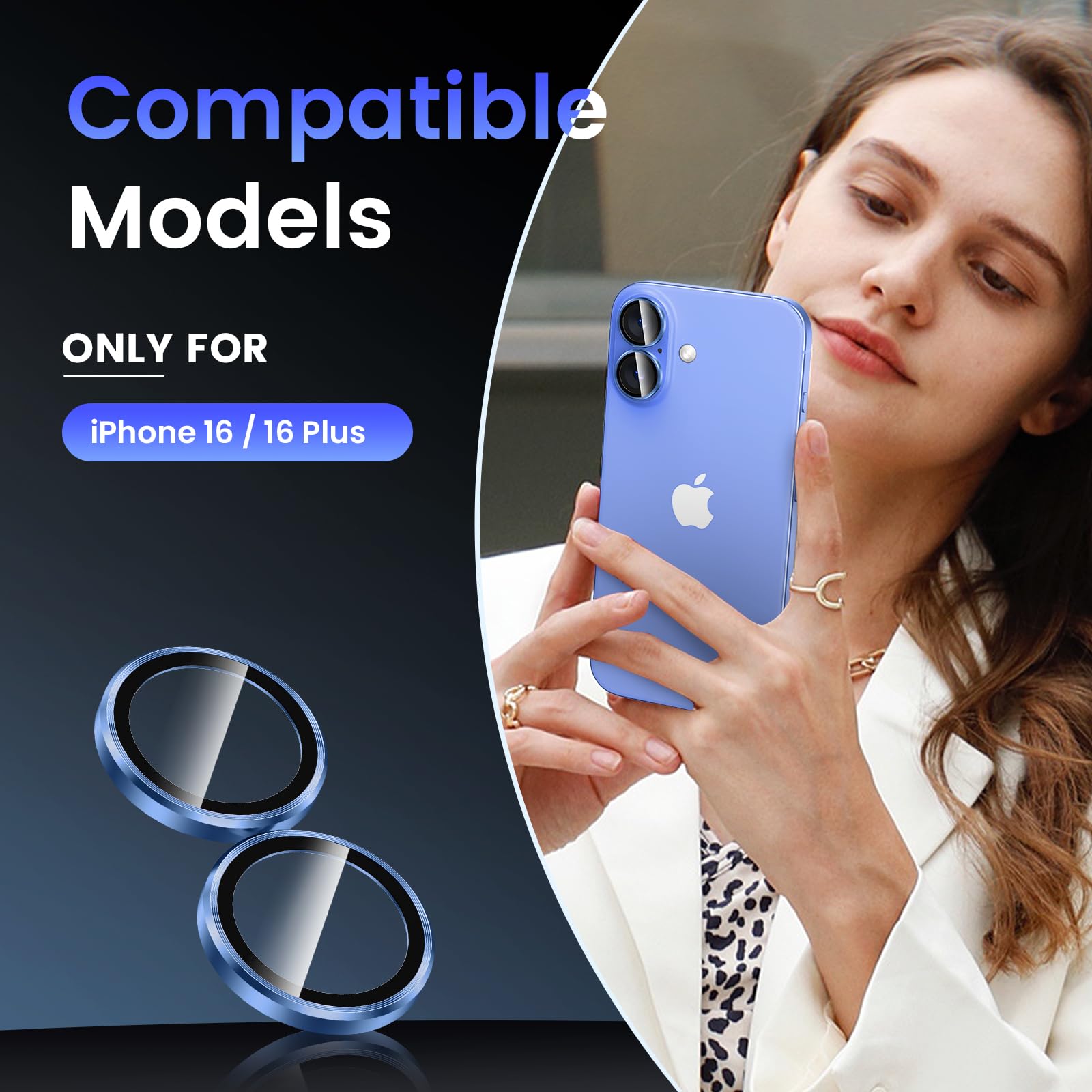 Tensea For Iphone 16 / Iphone 16 Plus Camera Lens Protector, 9H Tempered Glass Camera Cover Screen Protector, Hd Clear, Metal In