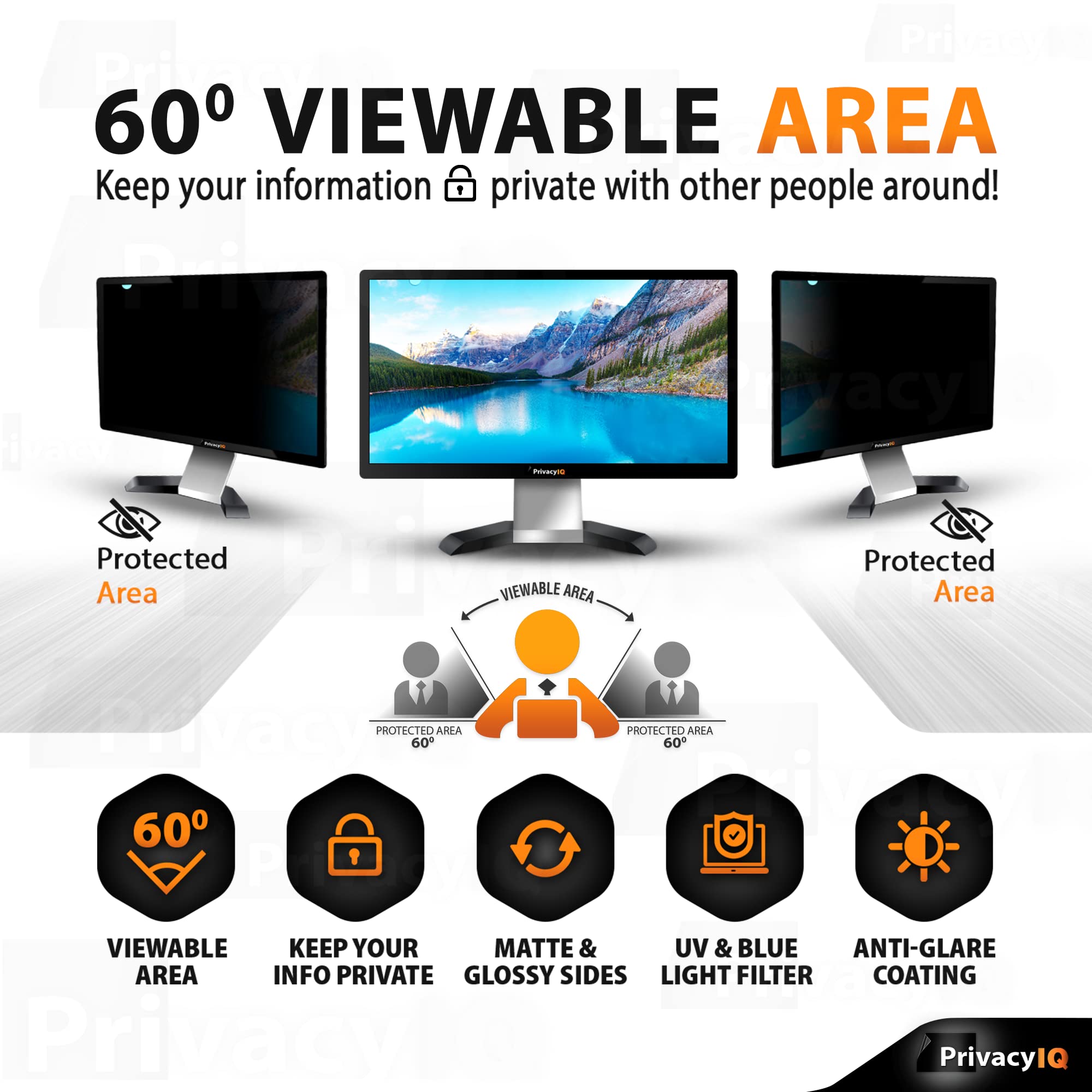 Privacy Iq 27'' Inch 16:9 (2 Pack) Monitor Privacy Screen Filter For 60 Degree Privacy, Advanced Anti Glare, Uv Light Reduction