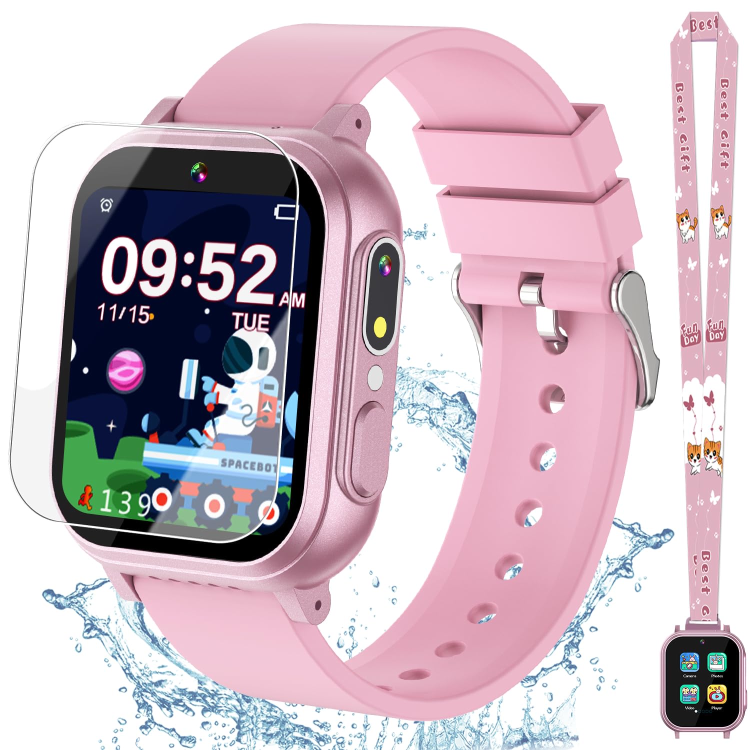 Kids Waterproof Smart Watch Girls Toys Age 6-8, Kids Watch With 32 Games Dual Camera Hd Touchscreen Music Habit Tracking Alarm P
