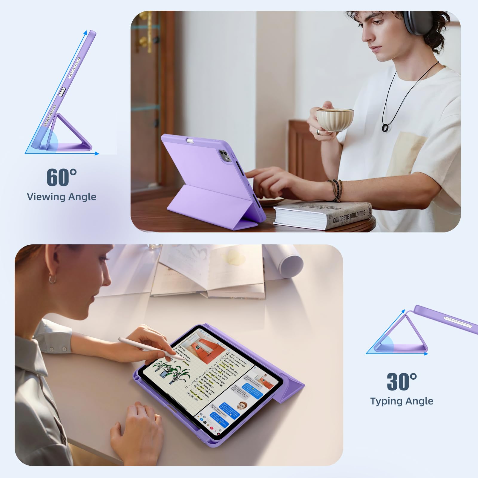 Kidopire New Ipad Pro 11 Inch Case (M4, 5Th Generation 2024) With Pencil Holder, Smart Cover With Protective Trifold Stand & Sof