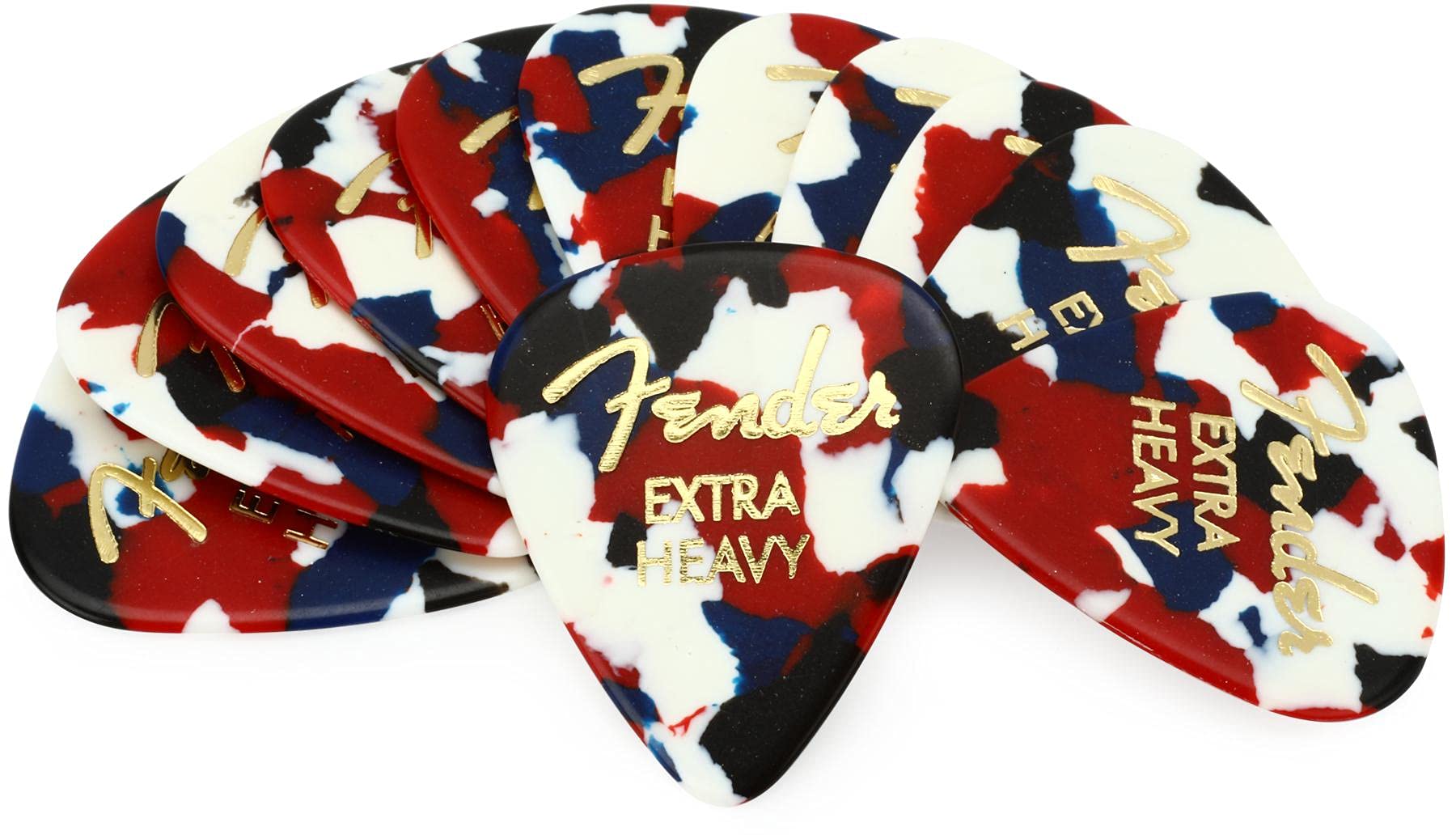 Fender Classic Celluloid Guitar Picks 351 Shape, Confetti, Extra Heavy, 12 Pack
