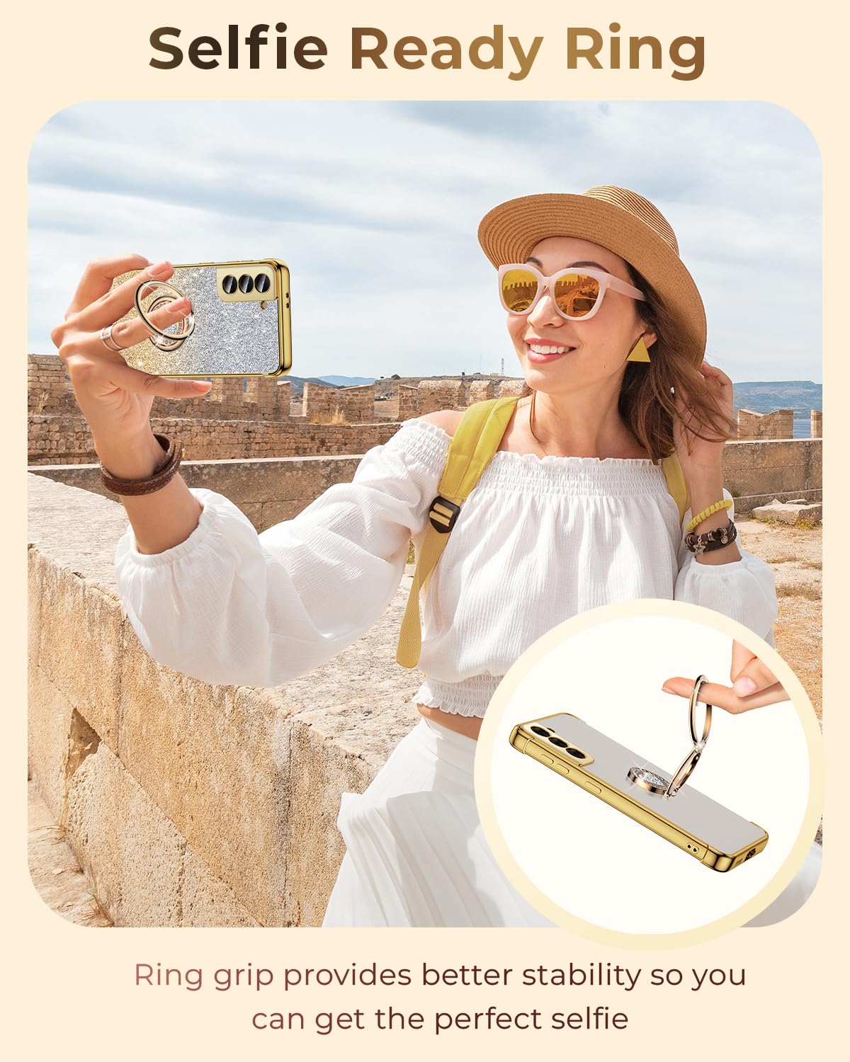 Xyz For Samsung Galaxy S21 Fe Case With Stand, Galaxy S21 Fe Case With Double Ring, Women Girls Bling Luxury Glitter Clear Phone