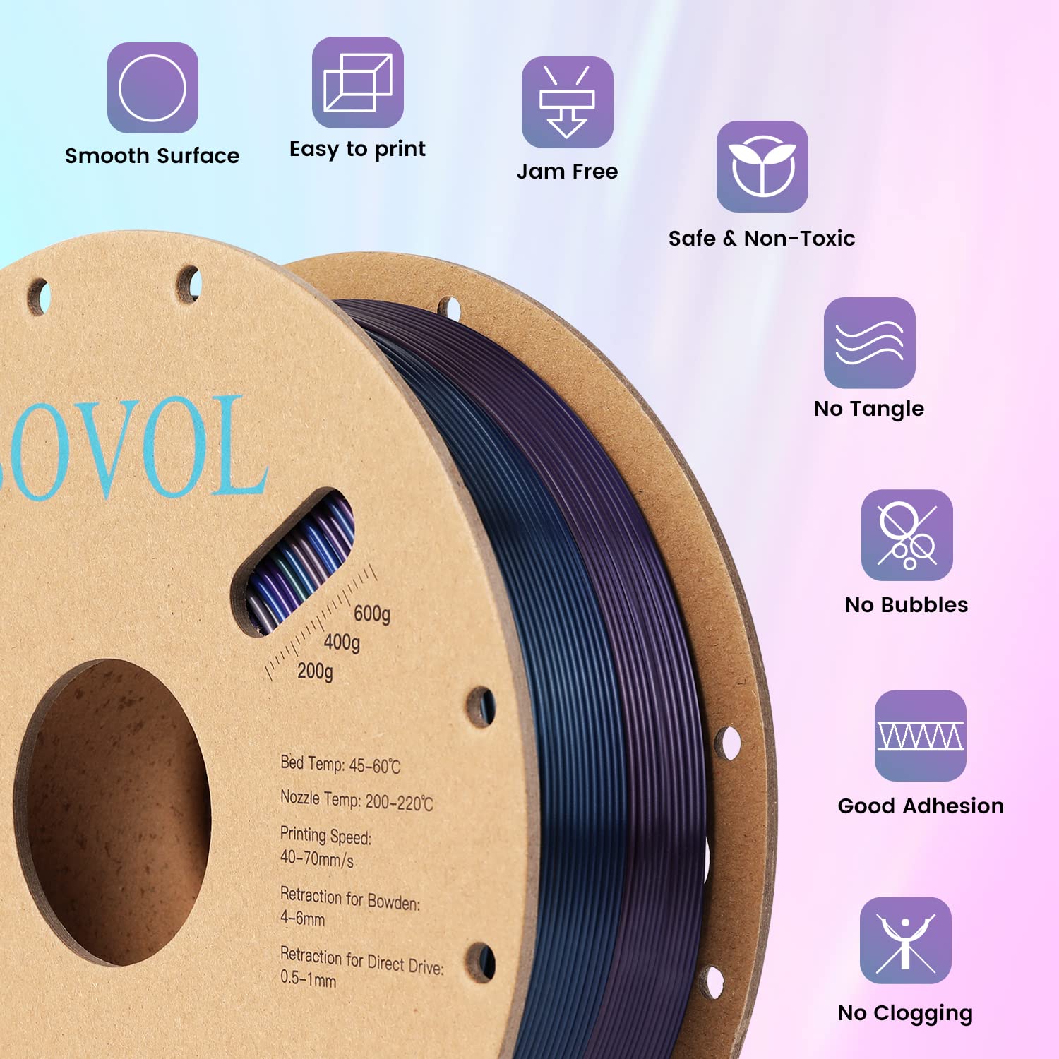 Sovol 3D Printer Silk Shiny Multicolored Fast Change Rainbow Pla 1Kg (2.2 Lbs) Spool 3D Printing Materials, Dimensional Accuracy