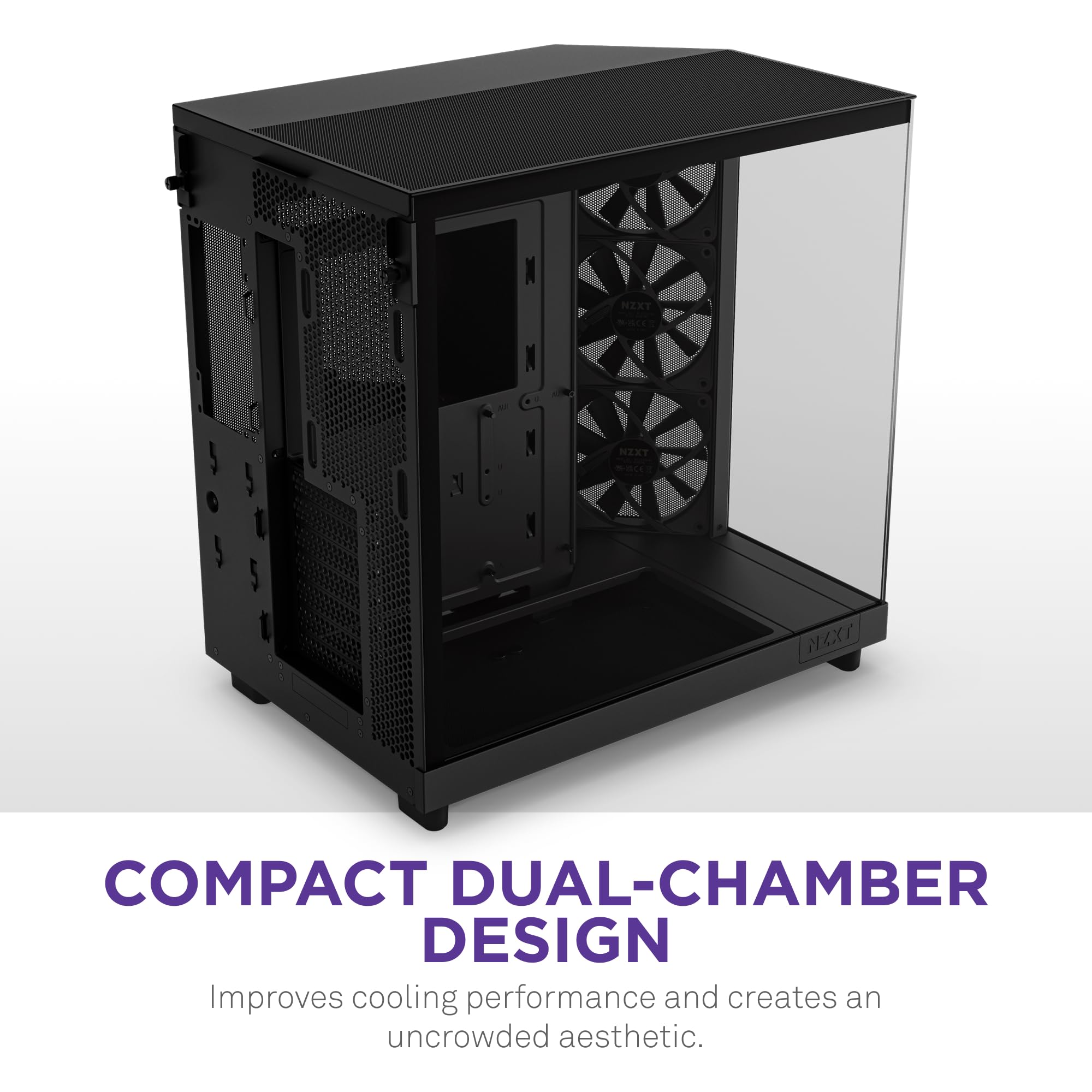 Nzxt H6 Flow | Cc-H61Fb-01 | Compact Dual-Chamber Mid-Tower Airflow Case | Panoramic Glass Panels | High-Performance Airflow Pan