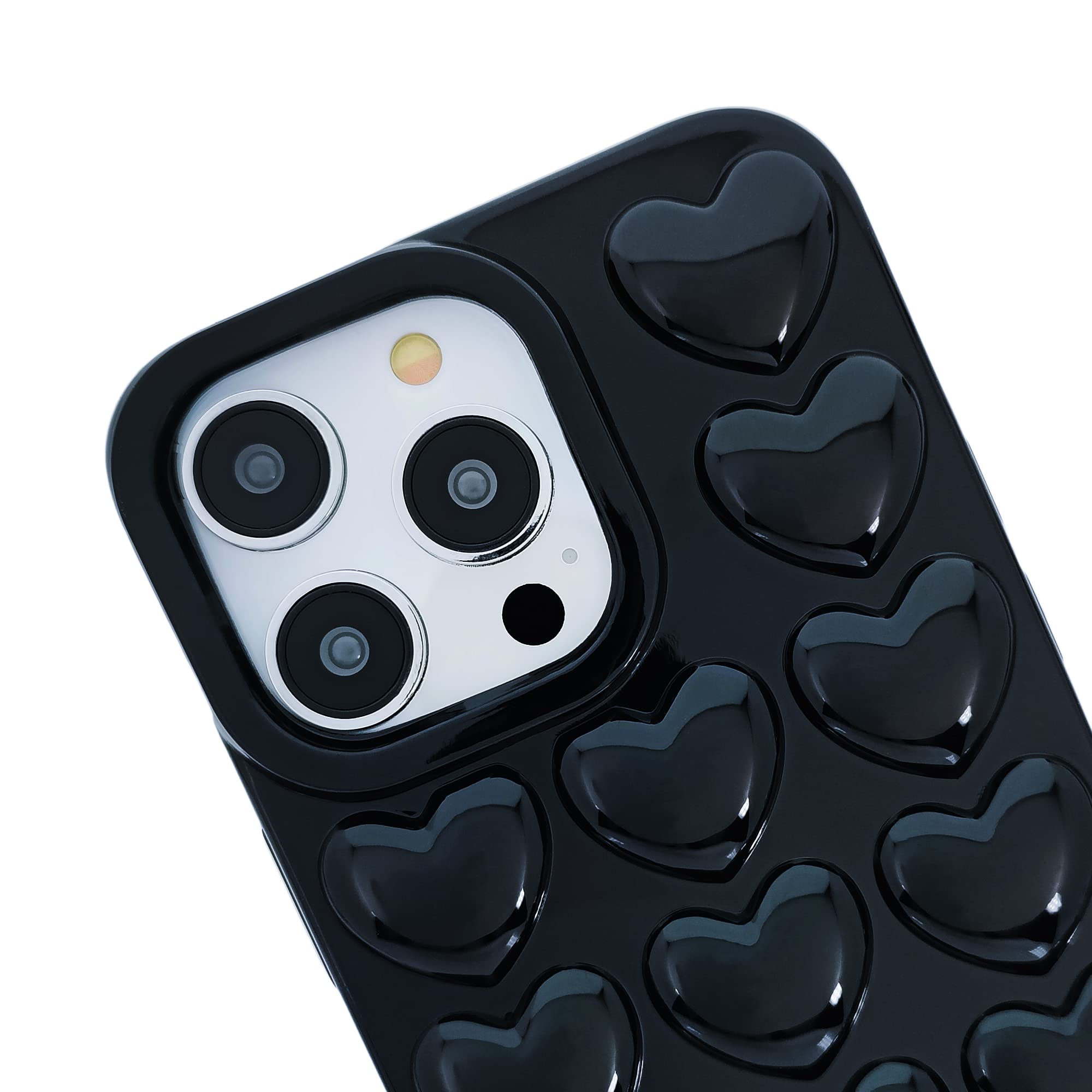 Dmaos For Iphone 16 Pro Max Case For Women, 3D Pop Bubble Heart Kawaii Gel Cover, Cute Girly For Iphone16 Pro Max 6.9 Inch - Bla