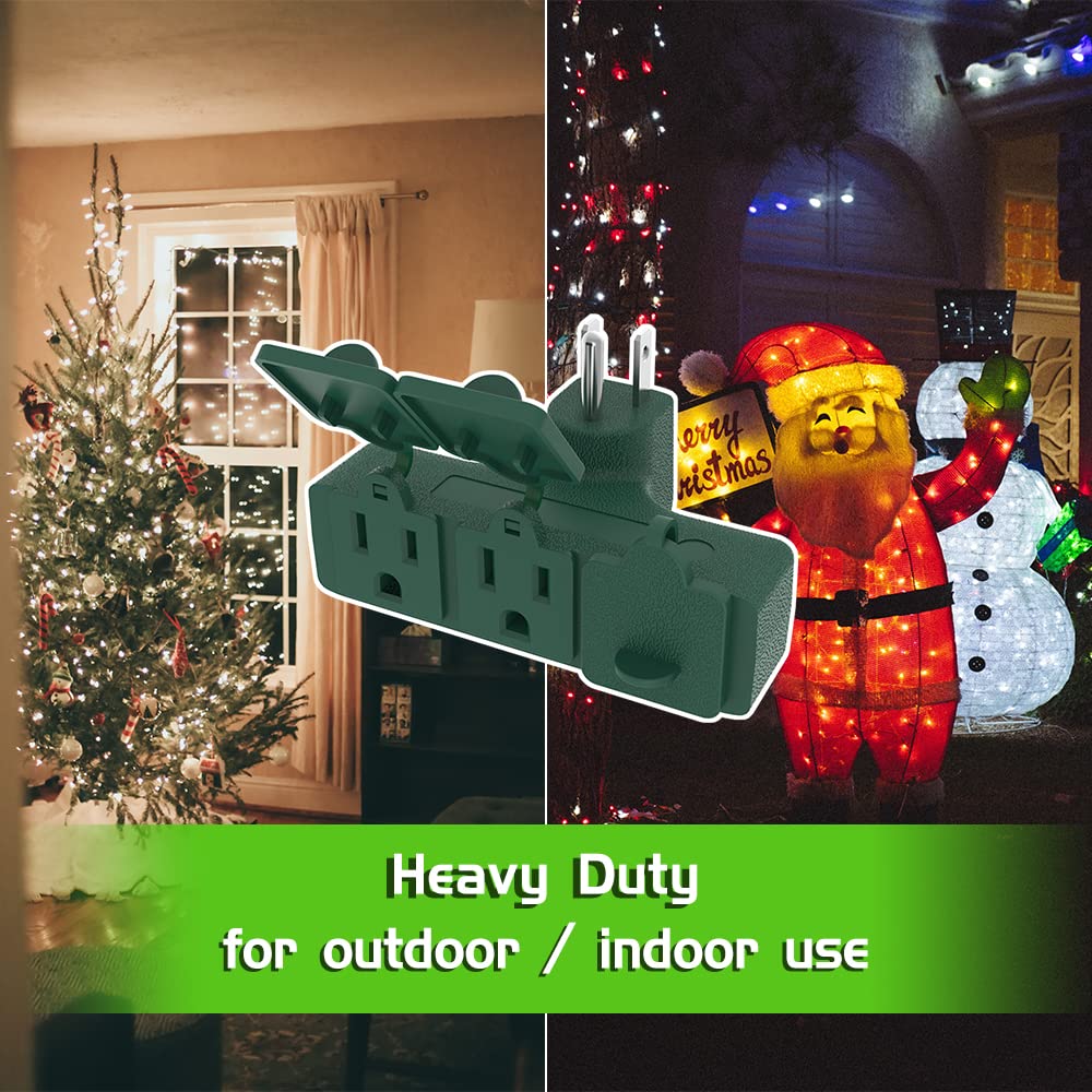 Qitim Outdoor Plug Extender, 3 Outlet Splitter With Safe Cover, Heavy Duty Waterproof Multi Plug For Christmas & Holiday Decorat