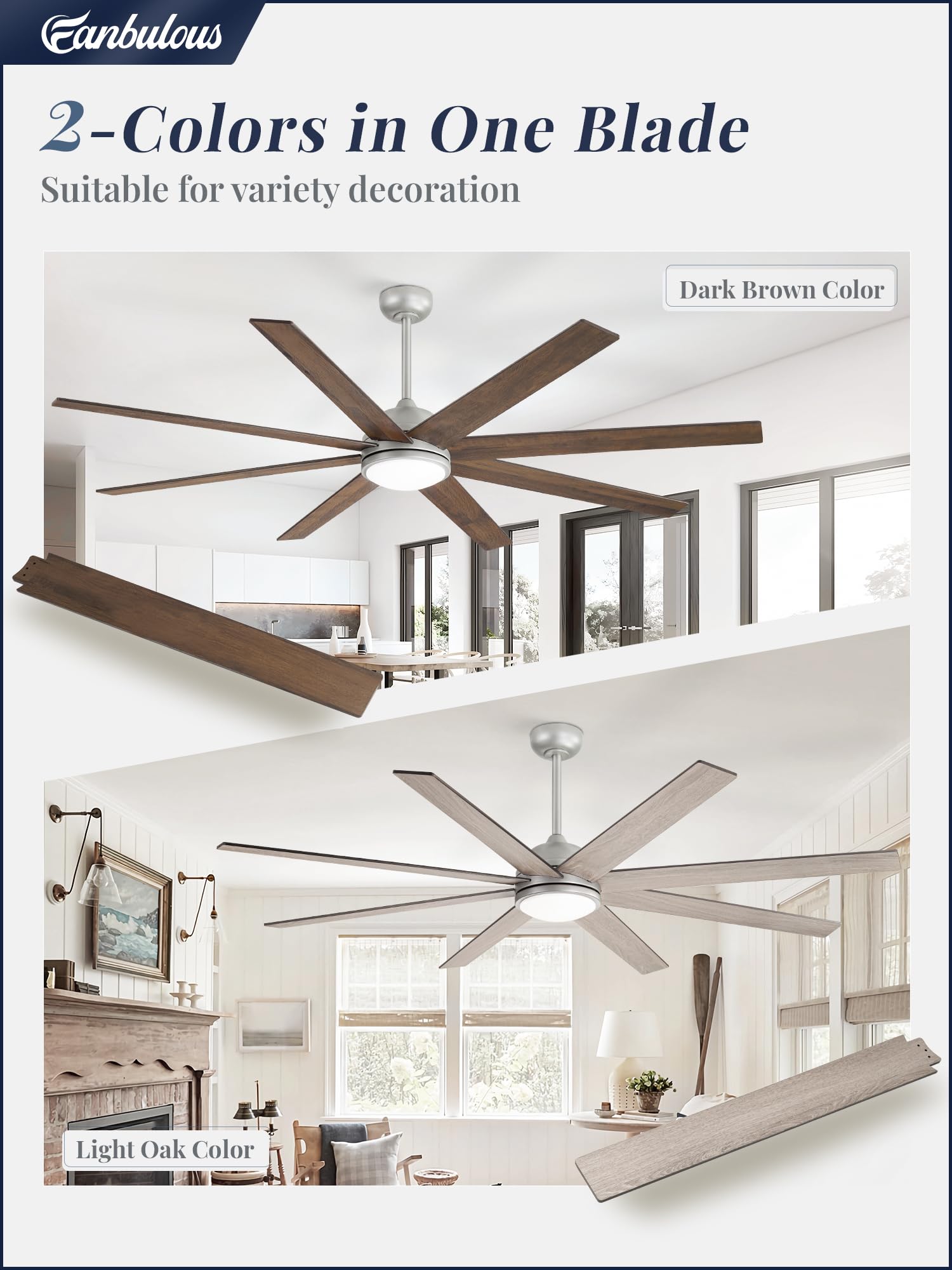 Fanbulous Ceiling Fans With Lights, 72 Inch Large Ceiling Fan With Light And Remote, Outdoor Grey Ceiling Fan For Living Room Pa