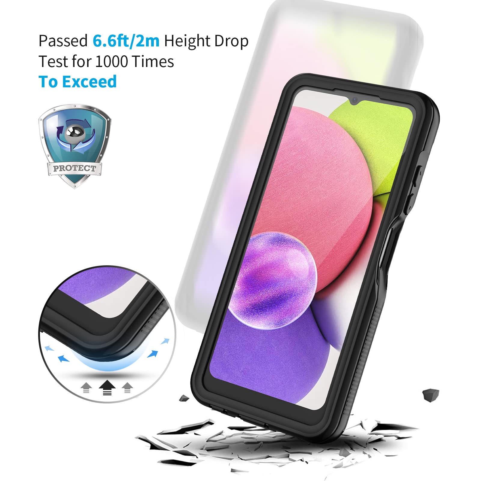 Lanhiem For Samsung Galaxy A03S Phone Case, Ip68 Waterproof Dustproof With Built In Screen Protector, Heavy Duty Full Body Prote