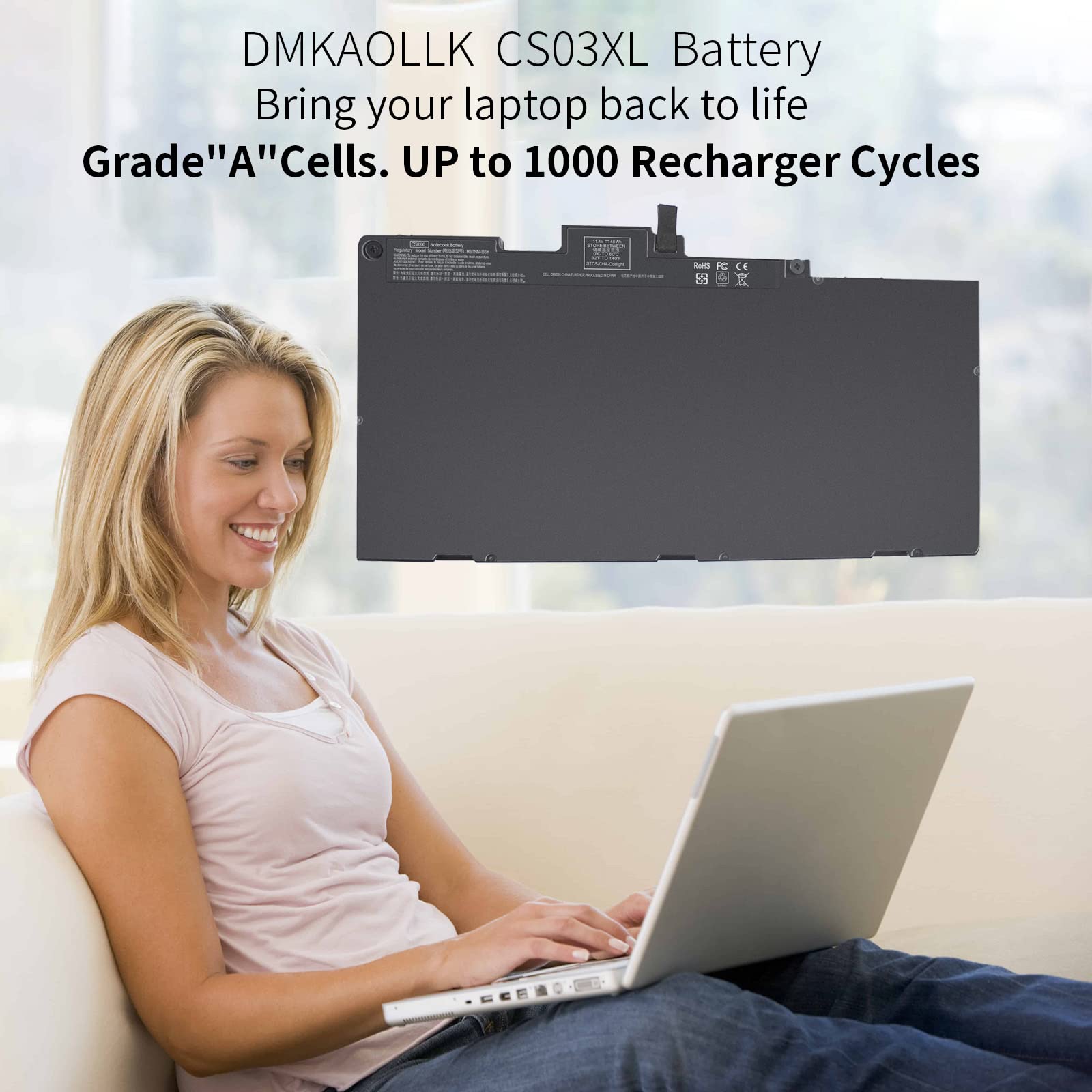 DMKAOLLK CS03XL Laptop Battery for HP EliteBook 840 850 755 745 G3 G4 ZBook 15u G3 G4 Series Li-polymer 4-cell Black