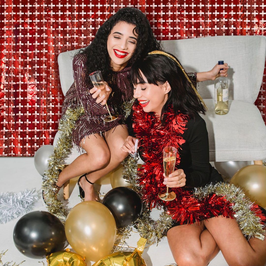 Square Tinsel Curtain Party Backdrop   5Pcs Glitter Foil Fringe Curtain Party Decor Red Photo Booth Backdrop Streamers For Hallo