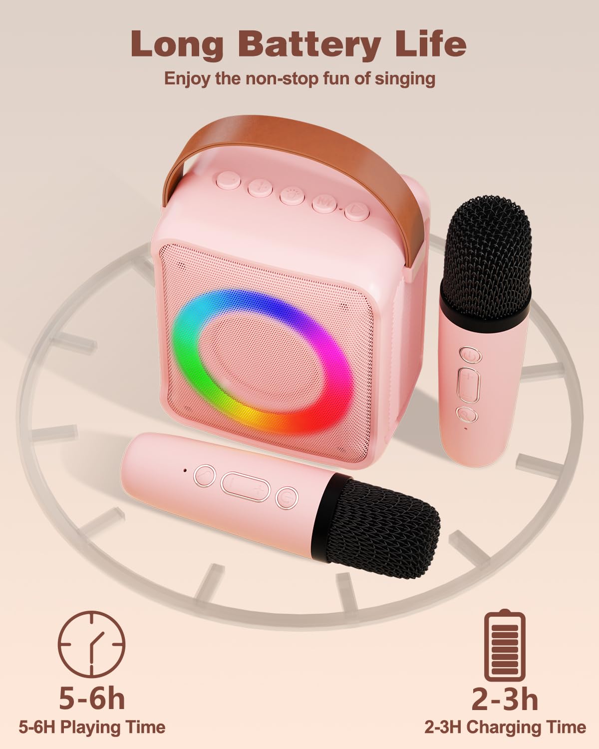 Verkb Mini Karaoke Machine For Kids Adults, Portable Bluetooth Speaker With 2 Wireless Microphones, Microphone Speaker Set With