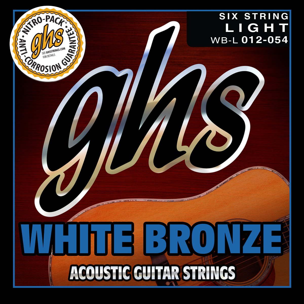 GHS Strings WB-L White Bronze Acoustic Guitar Strings, Light (.012-.054)
