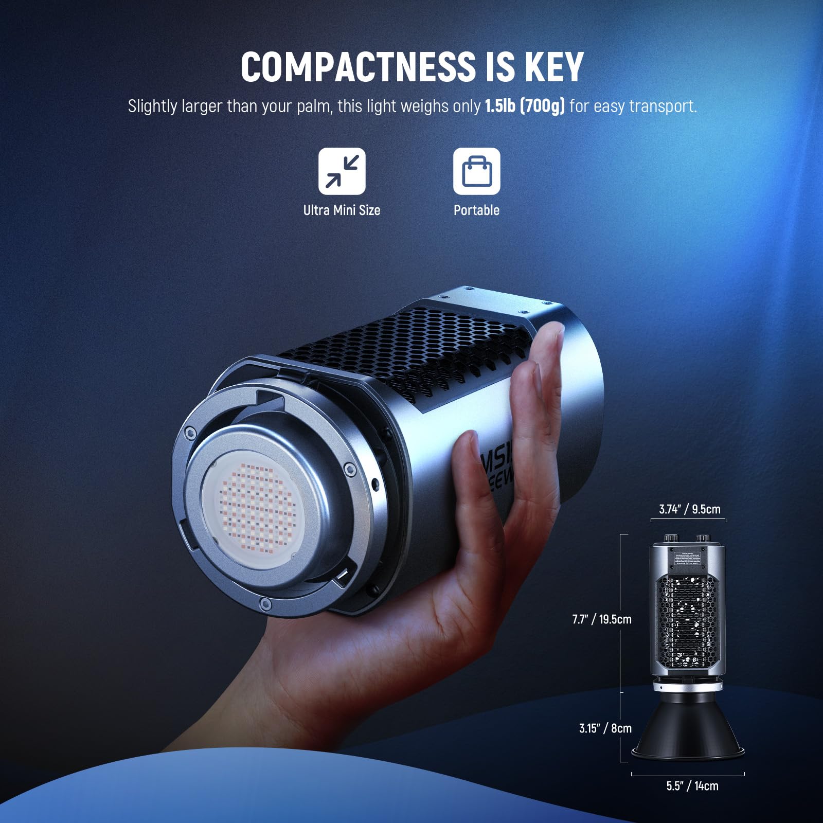 Neewer Ms150C Rgbww Led Video Light With 2.4G/App Control, 150W Metal Mini Rgb Cob Continuous Output Lighting Bowens Mount Handh