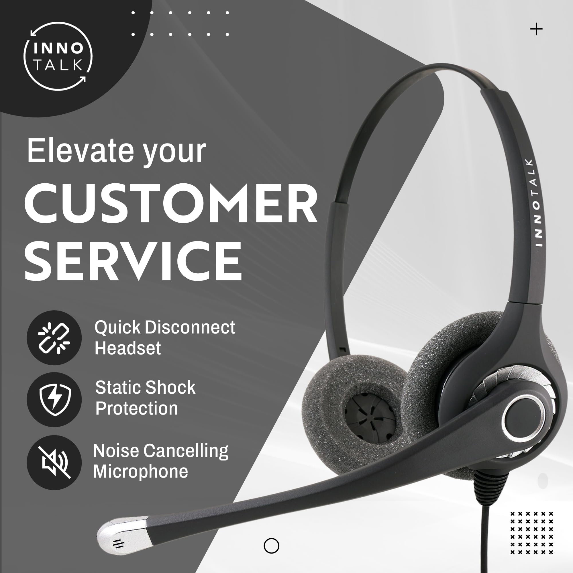 Innotalk   Rj9 Superb Binaural Office Phone Headset & Qd Adapter, Call Center Phone Headset, Telephone Headset For Polycom, Mite