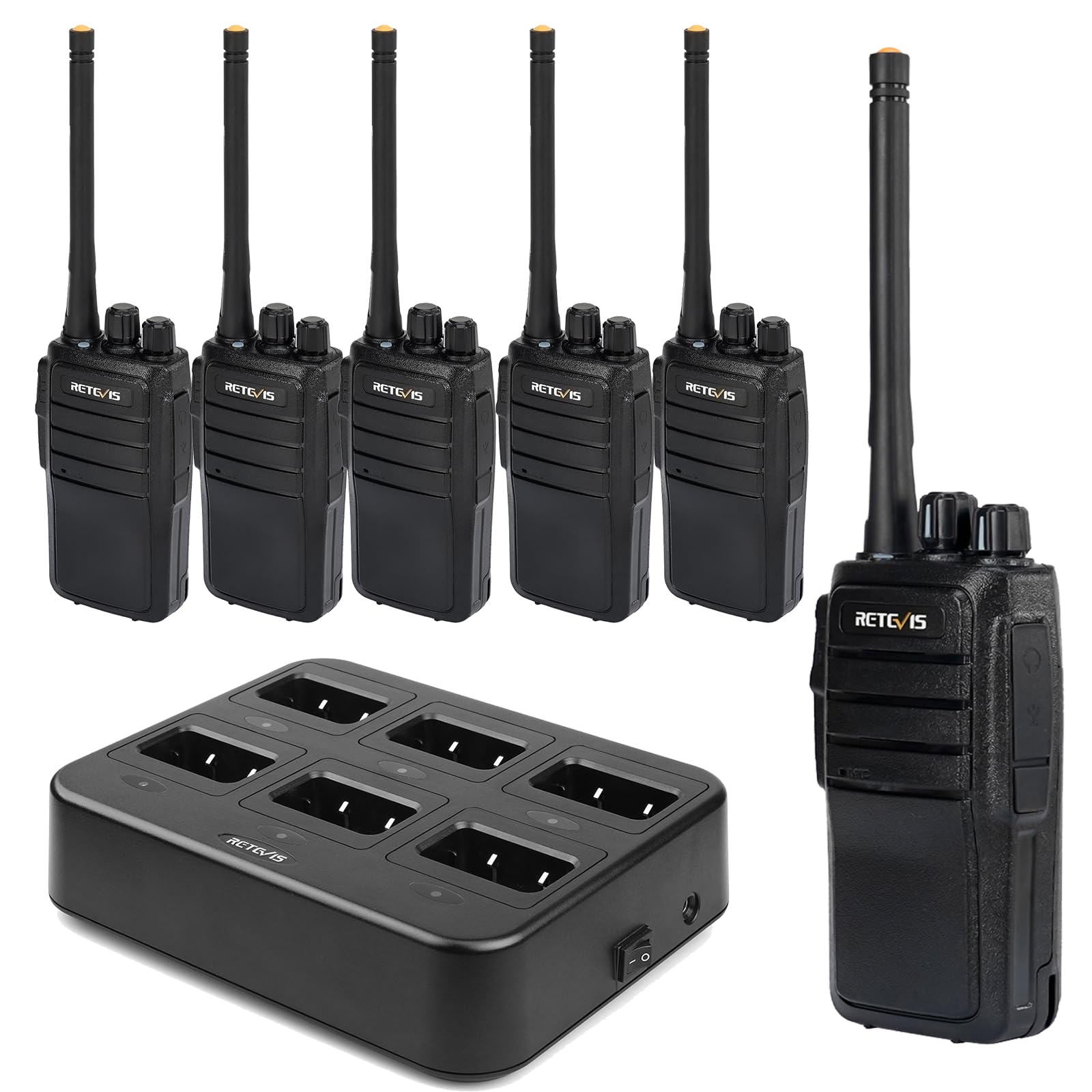 Retevis Rt21 Updated Walkie Talkies Adults, Two Way Radios Long Range Rechargeable, 3000Mah Battery, With Six Way Charger, For Security Warehouse Jobsite(6 Pack)