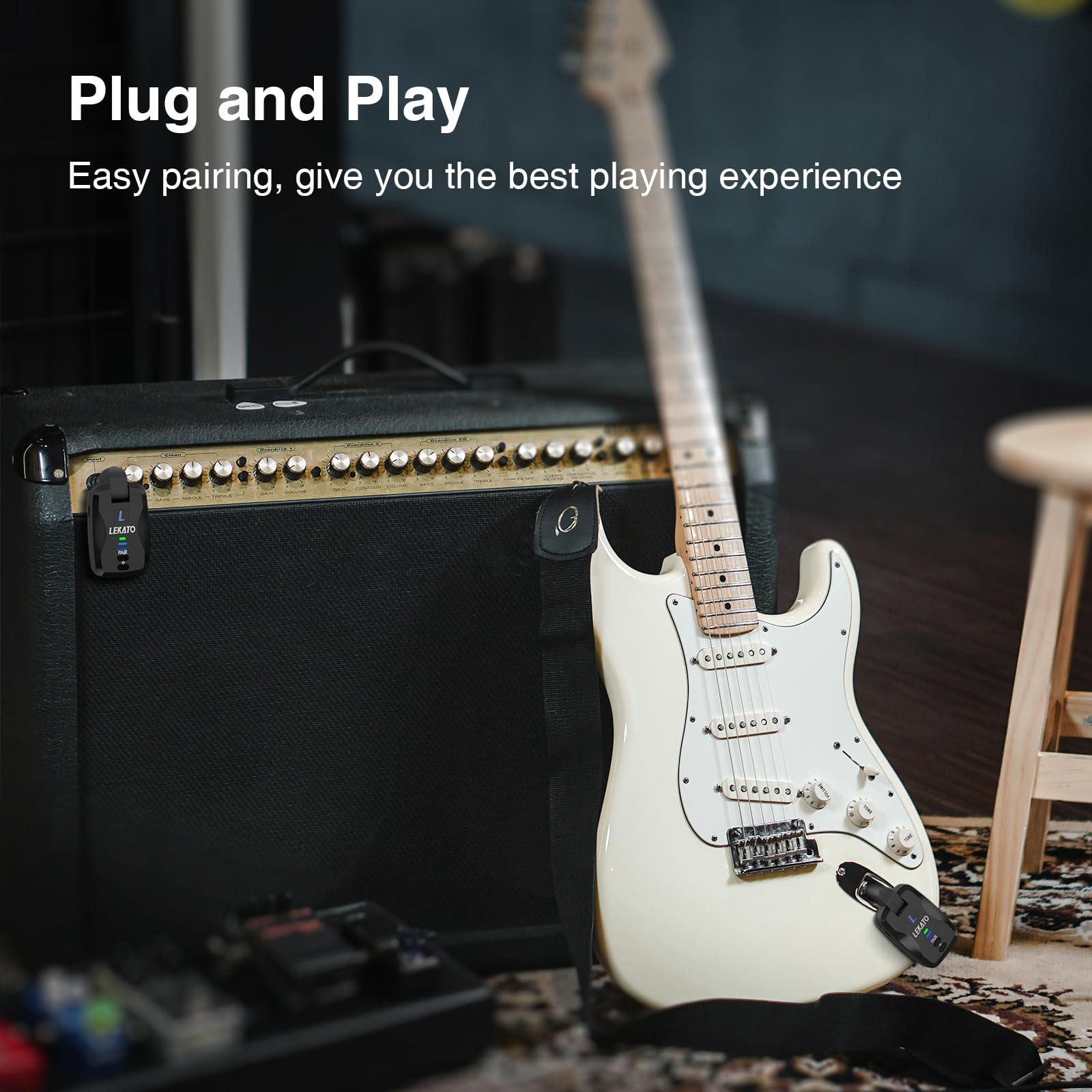 Lekato Bass Guitar Wireless System Exclusive Mute Plug For Electric Guitar Bass, 2.4Ghz Wireless Guitar Transmitter And Receiver