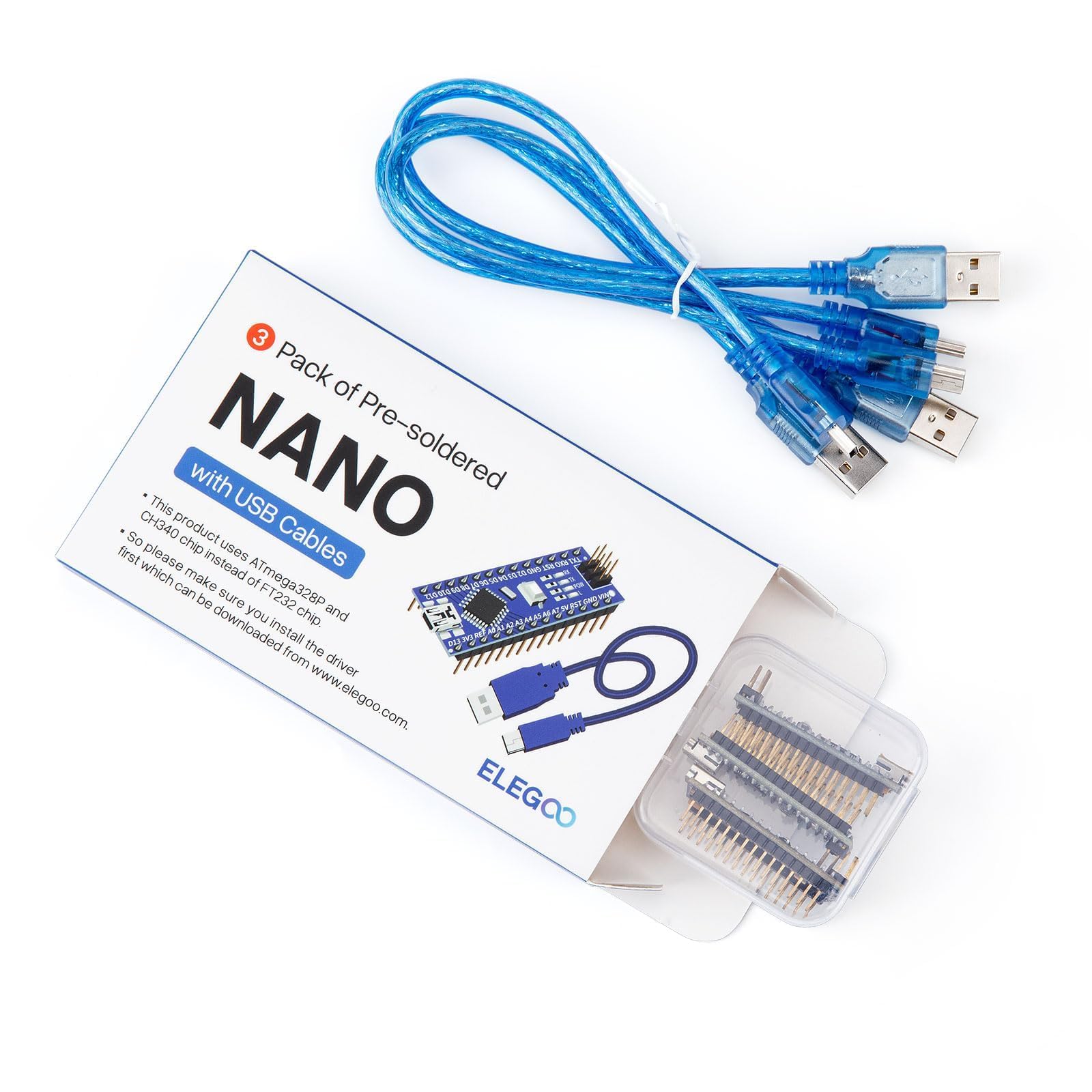 Elegoo Pre Soldered Nano Board Ch 340/Atmega+328P With Usb Cable Compatible With Arduino