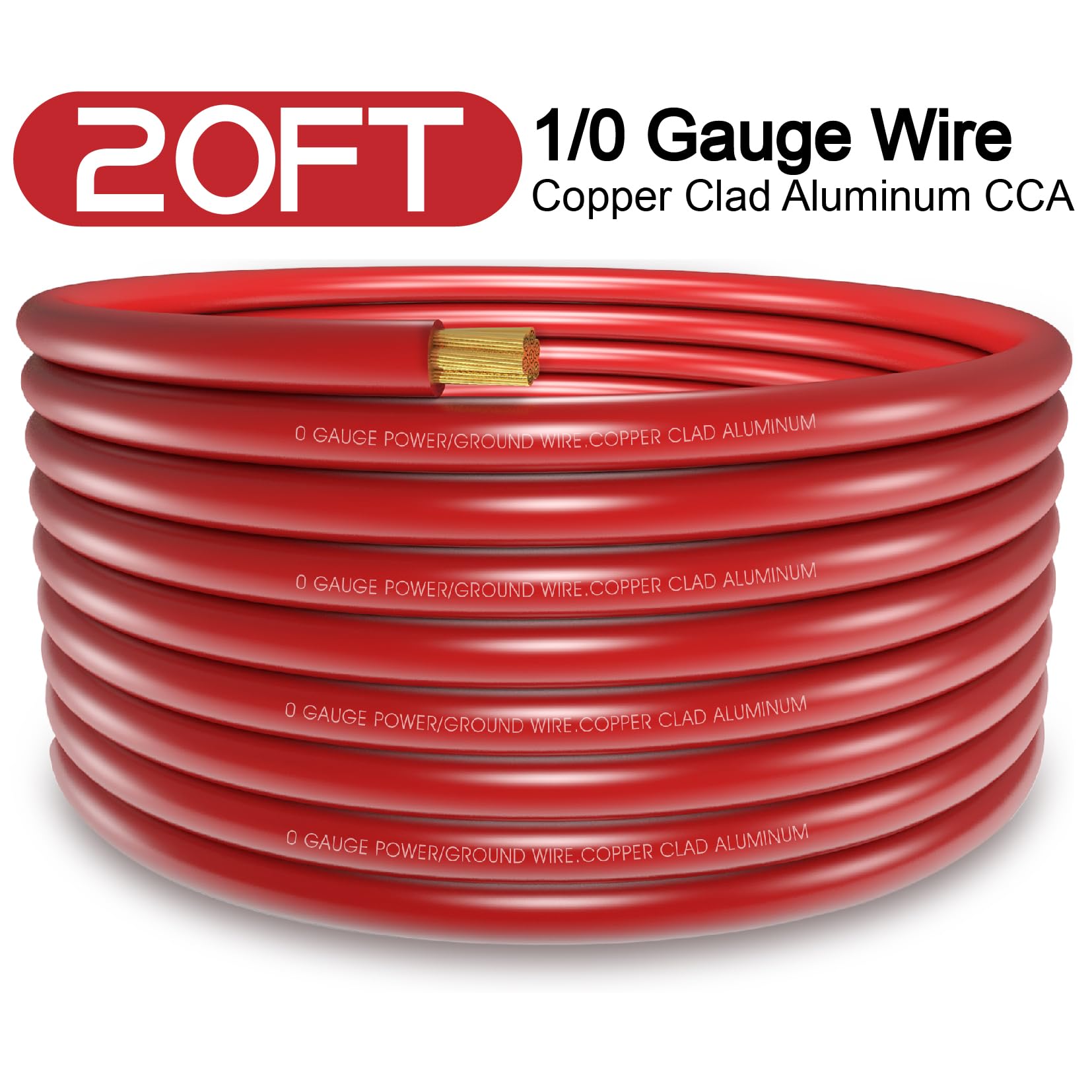 20Ft 1/0 Gauge Wire Copper Clad Aluminum Caa,10Pcs Lugs Terminal Connectors With 3:1Heat Shrink Tube For Power/Auto,Amplifier,Gr