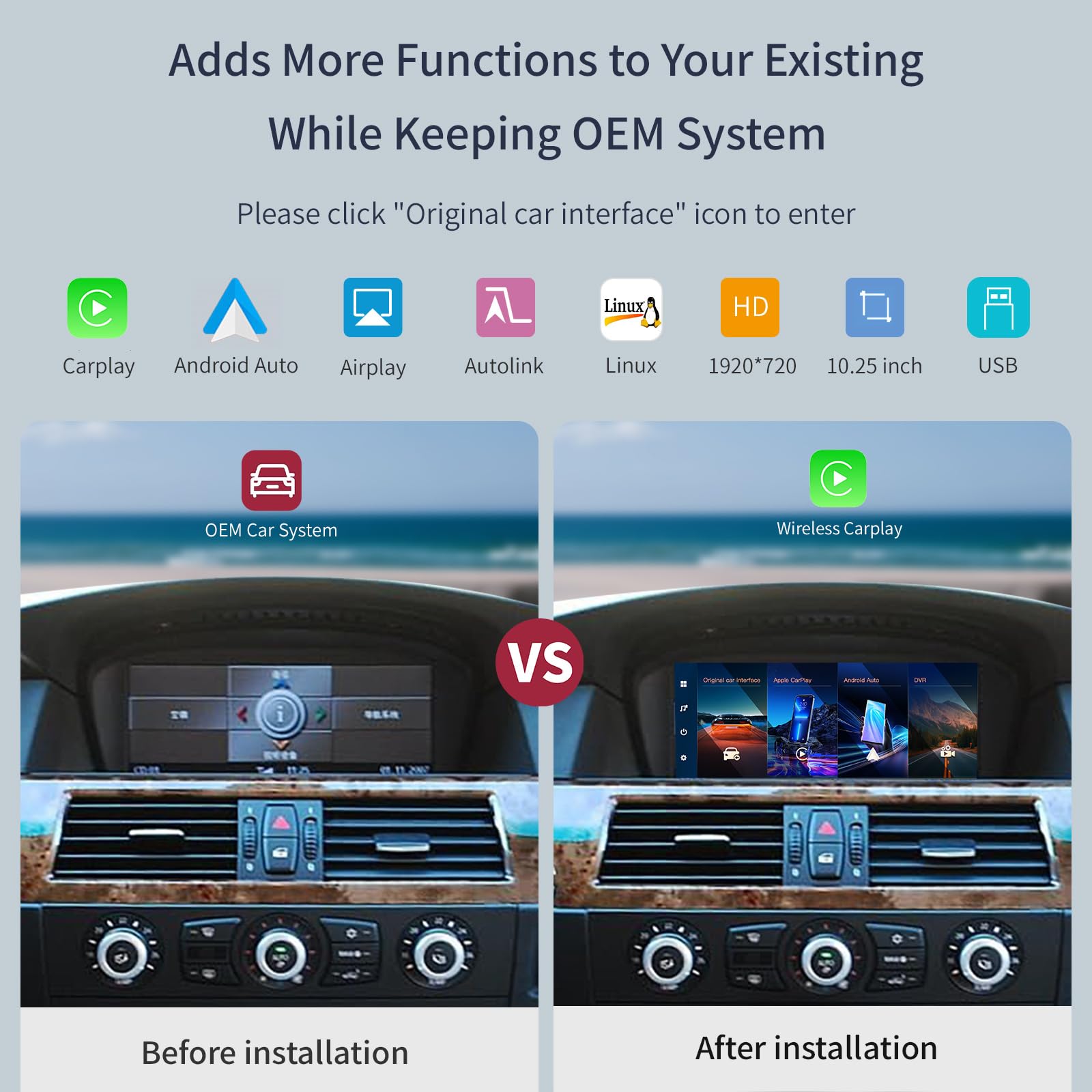 Autoabc Wireless Carplay/Android Auto 8.9'' Linux Touchscreen Multimedia Radio Receiver For Bmw 3/5Er E60/E63/E64/E90/E91/E92/E9