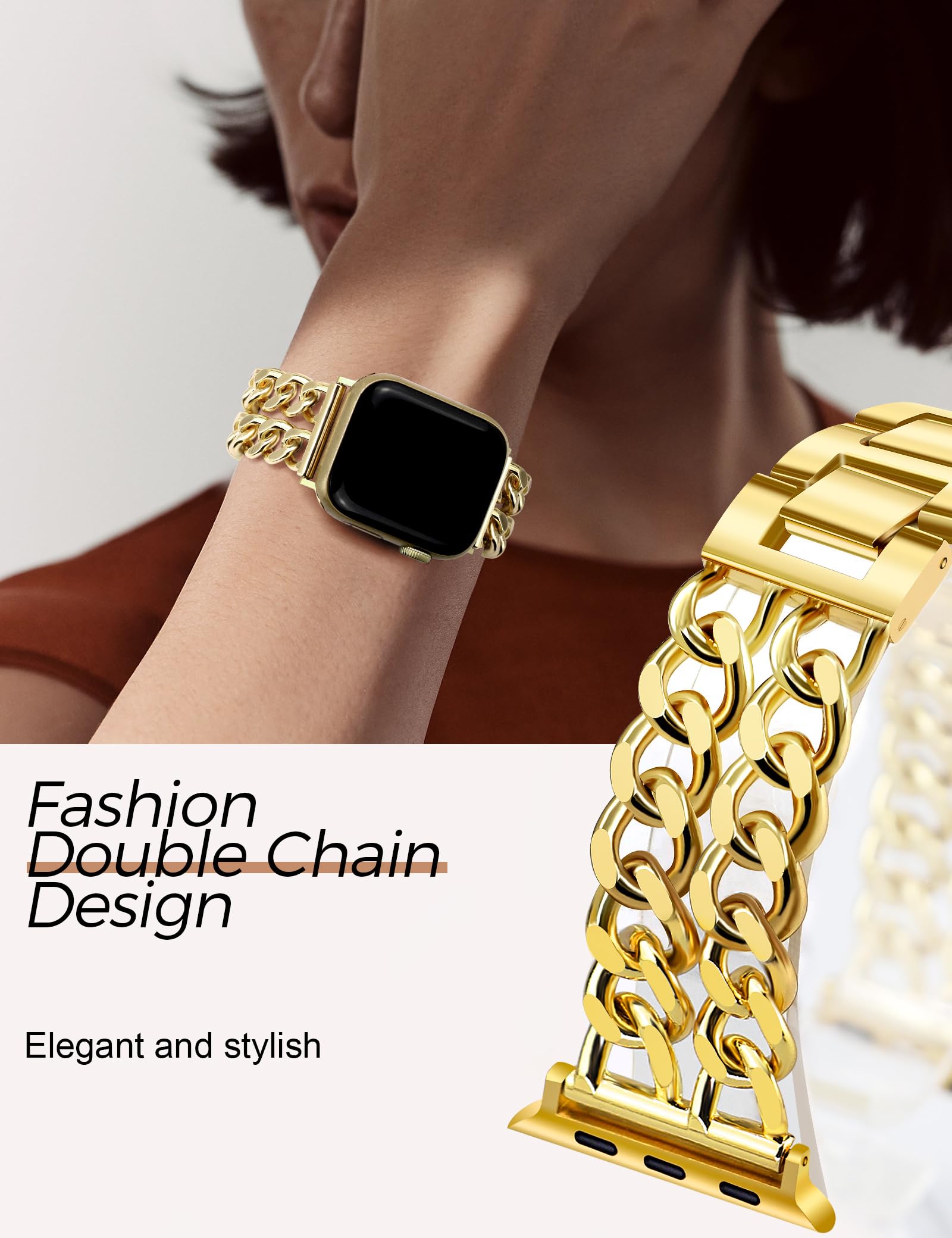 Jr.Dm Gold Watch Bands For Women Compatible With Apple Watch Band 42Mm(S3/2/1) 44Mm 45Mm 46Mm 49Mm Adjustable Metal Band Cowboy