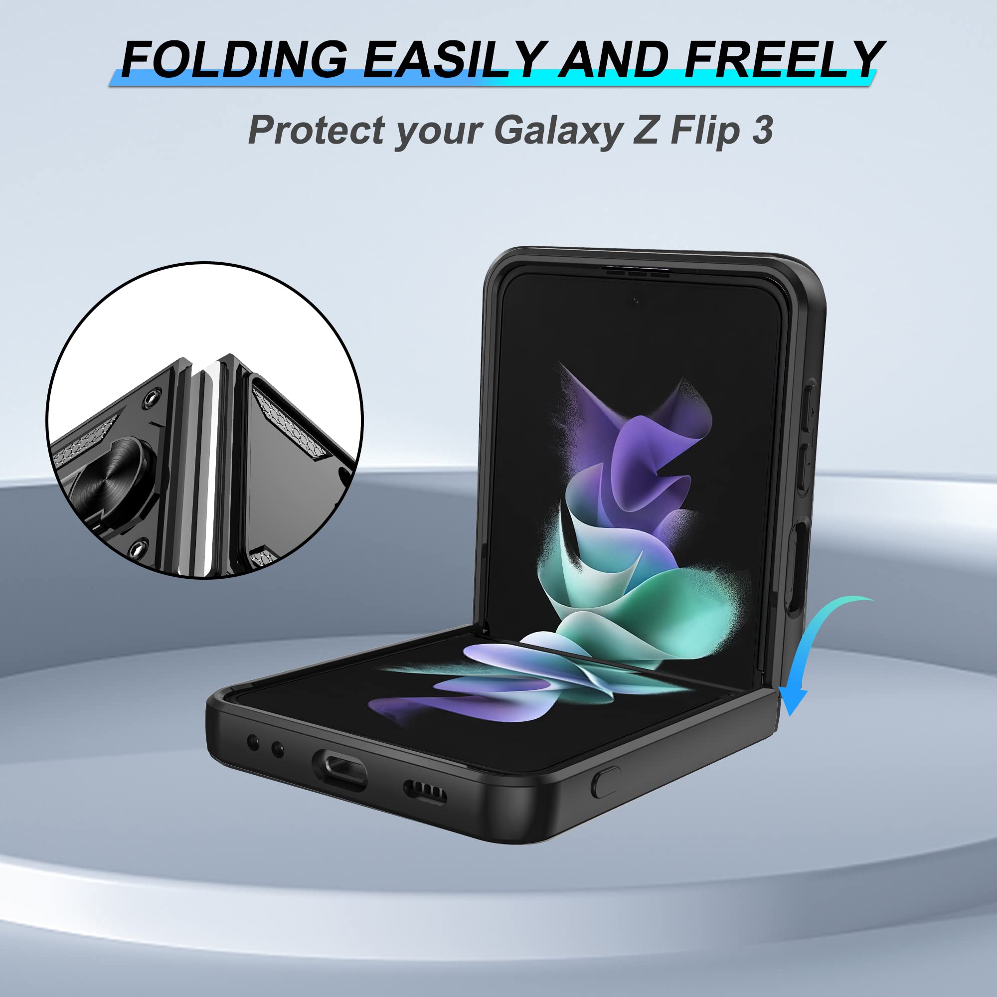 Atump For Samsung Galaxy Z Flip 4 Case With Slide Camera Cover, 360Rotation Ring Kickstand [Military Grade] Case For Samsung Gal