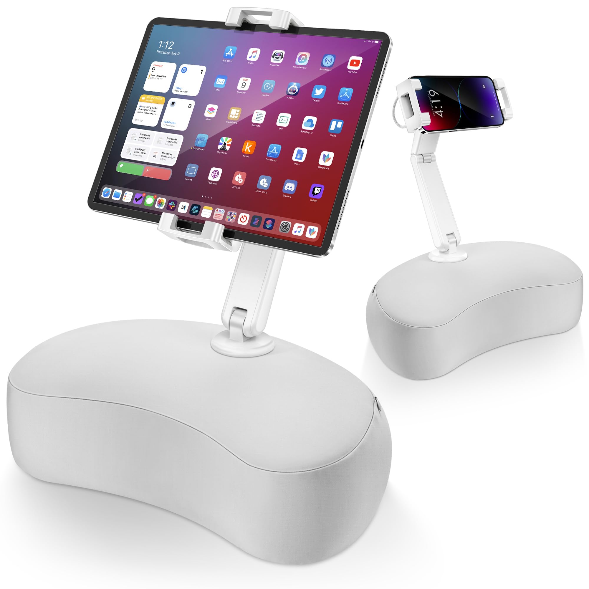 AboveTEK Kindle Tablet Pillow Stand, iPad Pillow Holder for Lap with Soft Bean Bag, Multiple Angles Adjustable iPad Bed Holder Fits 4.7 to 12.9 Inch Kindle/Tablet/Phone for Sofa, Chair, Ground   Gray