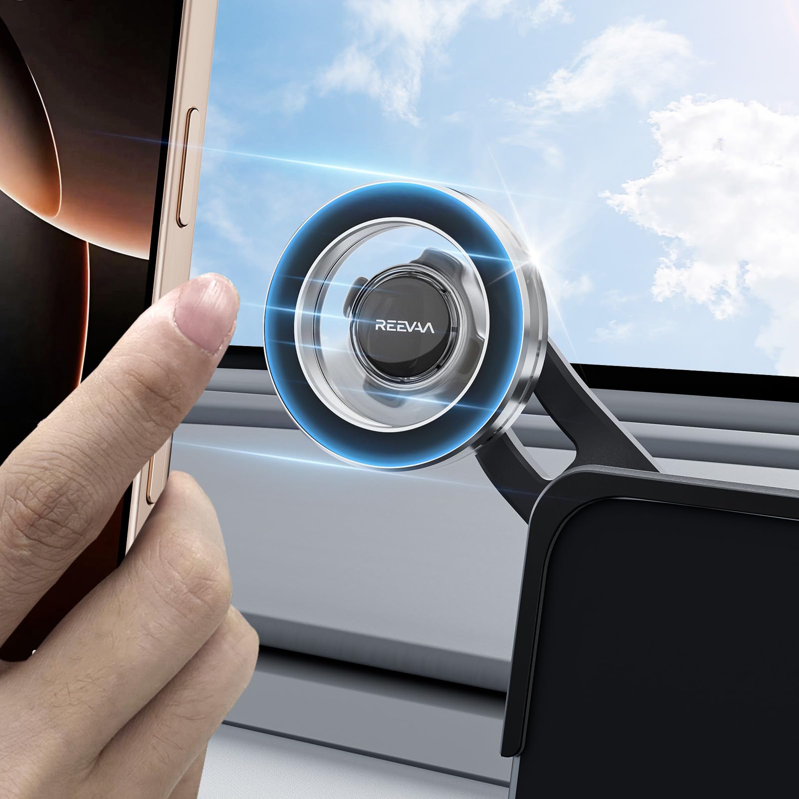 Reevaa 2025 Tesla Model Y Juniper Phone Mount For Magsafe [Strongest N55 Magnet, 3M Adhesive], Adjustable Tesla Screen Holder, C