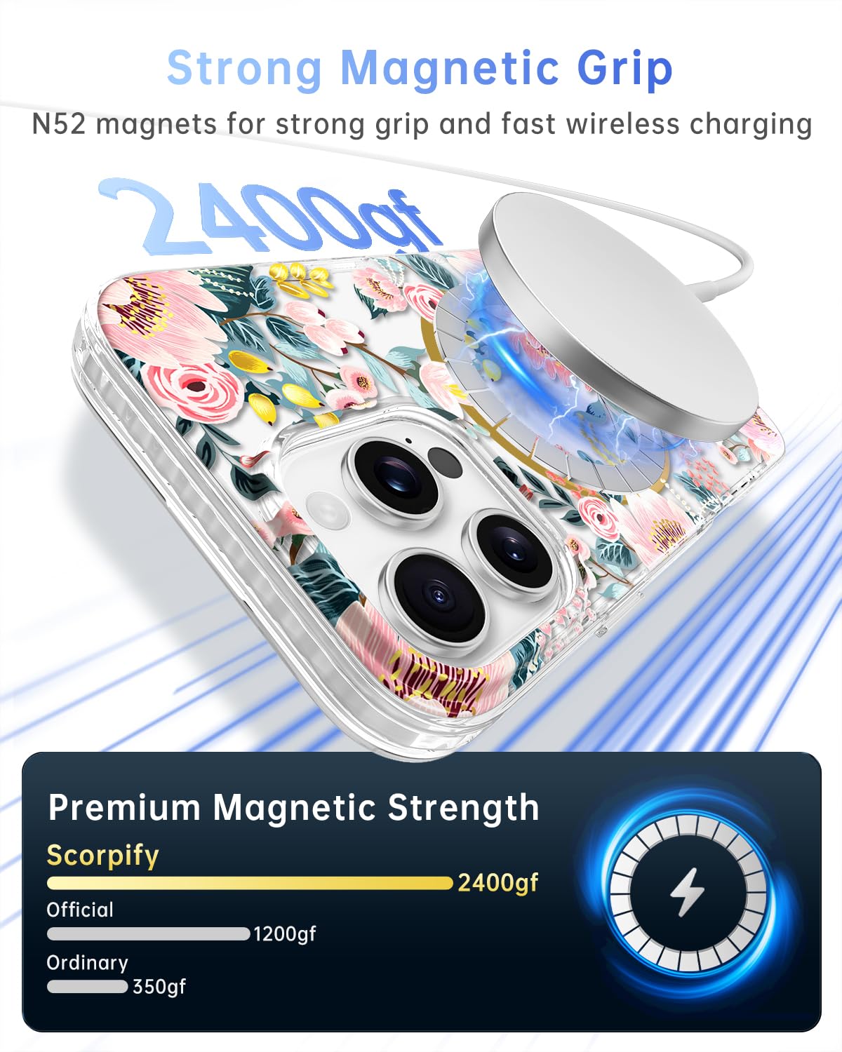 Scorpify For Iphone 16 Pro Max Case [Compatible With Magsafe] With Pink Epiphyllum Floral Design, Cute Clear Flower Magnetic Pho