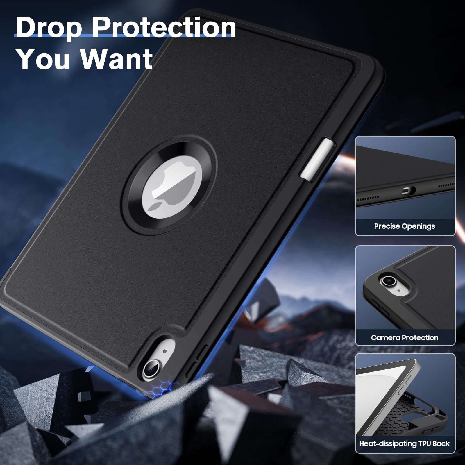 MoKo for iPad 10th Generation 10.9 Inch Case 2022 with Pencil Holder, Smart Trifold Protective iPad Case with Soft TPU Back Stand Cover for 10th gen iPad 2022, Hollow Logo/Auto Wake/Sleep, Black