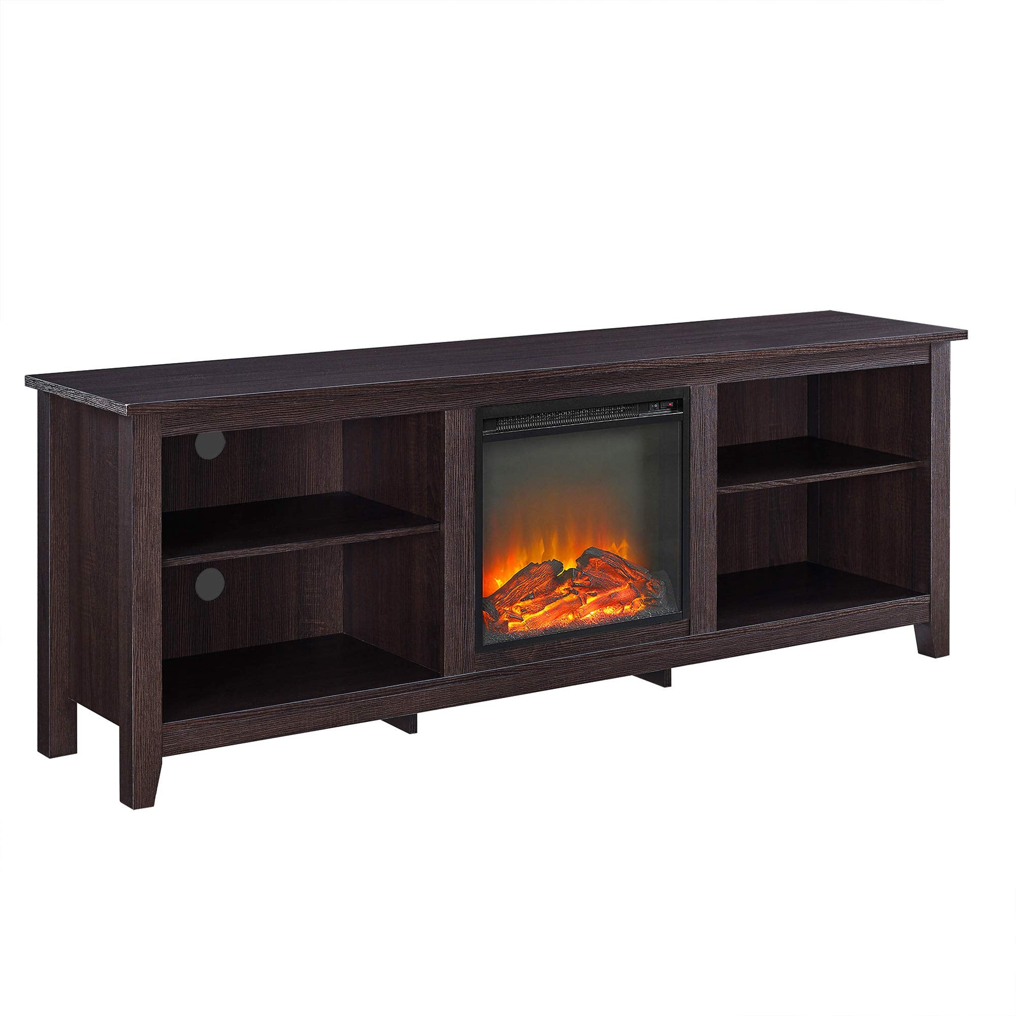 Walker Edison Wren Classic 4 Cubby Fireplace TV Stand for TVs up to 80 Inches, 70 Inch, Espresso