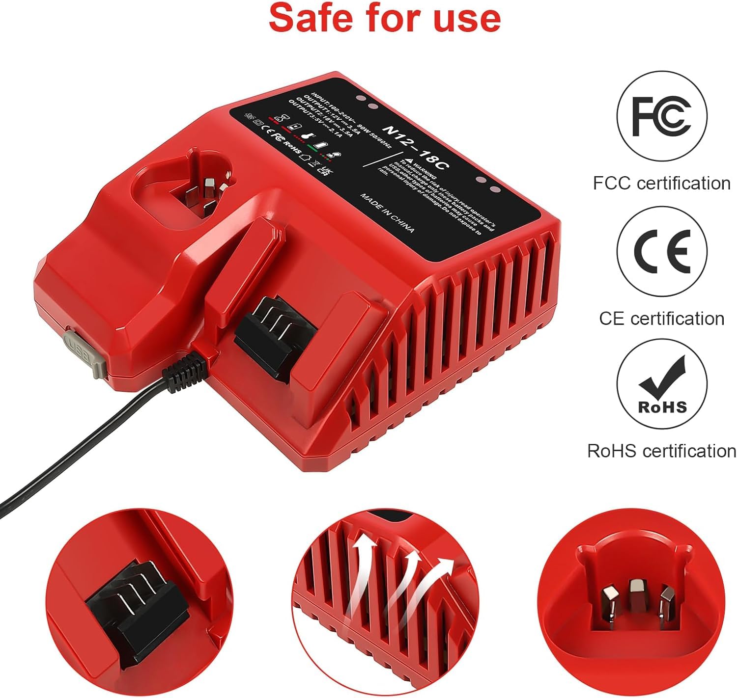 M18 & M12 Battery Charger Replacement For Milwaukee 12V-18V Battery 48-11-2420 48-11-2440 48-11-1815 48-11-1820 48-11-1840 48-11