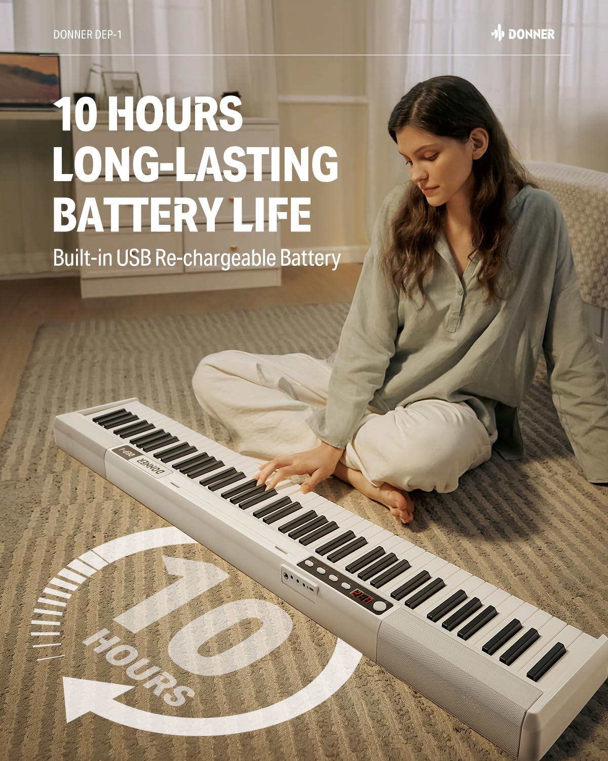 Donner Dep-1 Piano Keyboard 88 Keys, Beginner Digital Keyboard Piano Velocity-Sensitive Keys, Portable Electric Piano With Stand