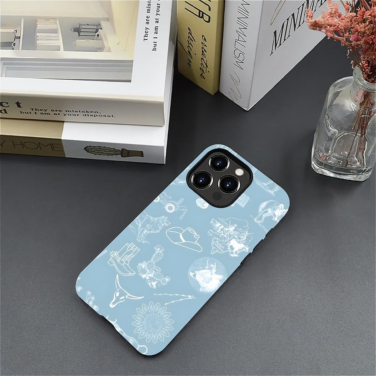 Akinmi Case For Iphone 13 Pro Max,Blue Shadow Horse Exquisitely Pattern Double Protective Phone Cover Cases Soft Silicone For Ip