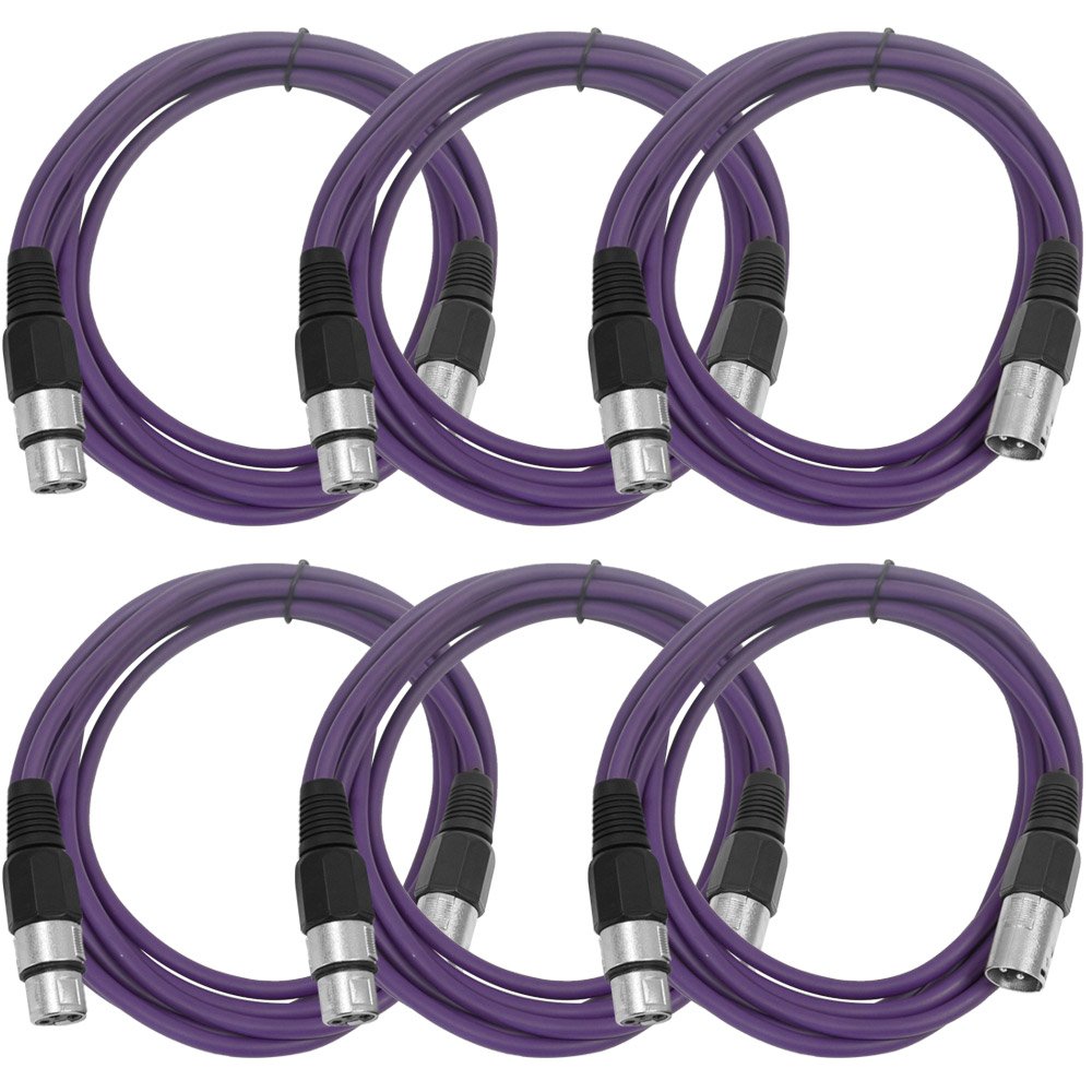 Seismic Audio - Saxlx-10 - 6 Pack Of 10' Purple Xlr Male To Xlr Female Patch Cables - Balanced - 10 Foot Patch Cords