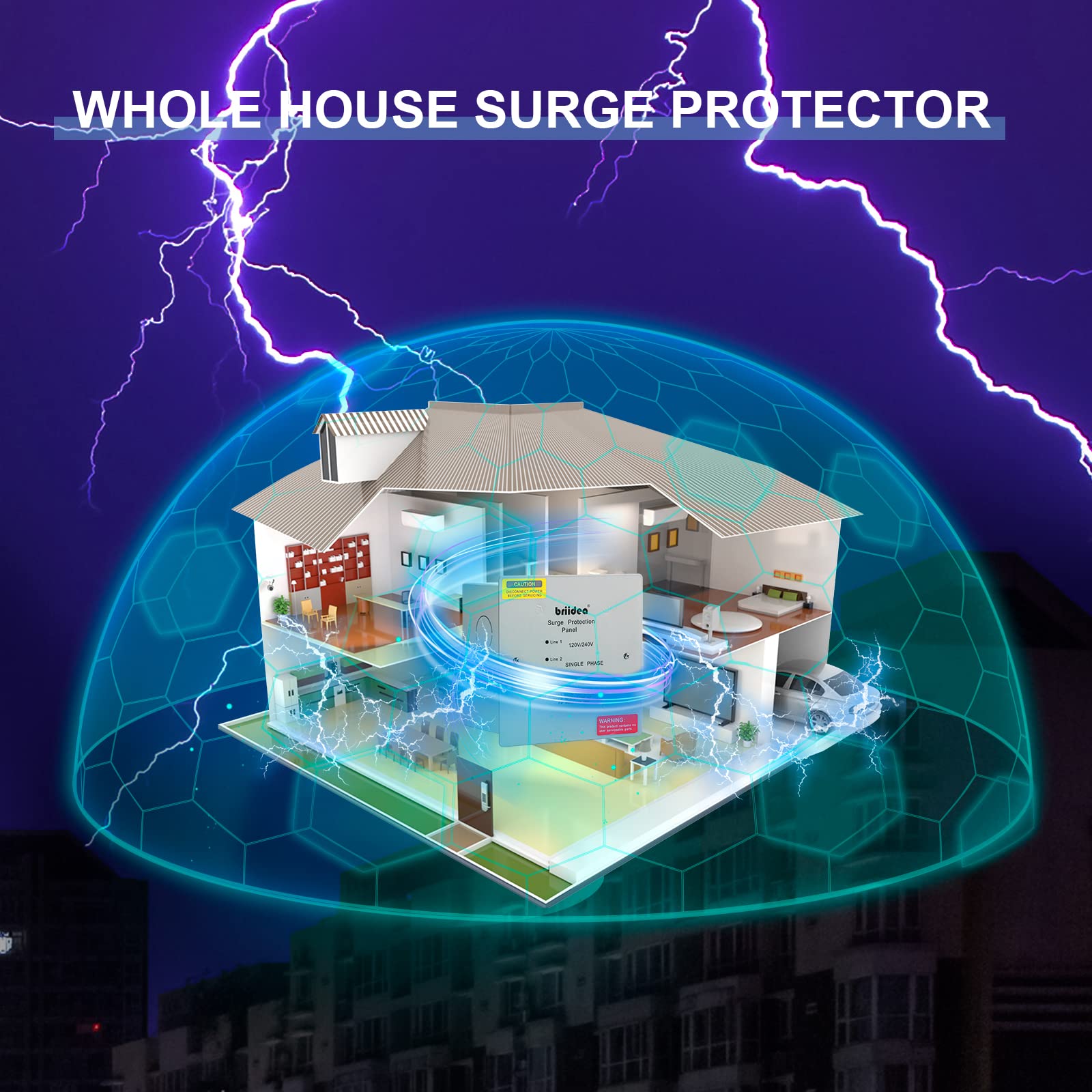 Whole House Surge Protector, Briidea Type 2 Single Phase 120/240 Volt Panel Whole House Surge Protection, Light Commercial/Residential Grade, In Nema 1 Enclosure