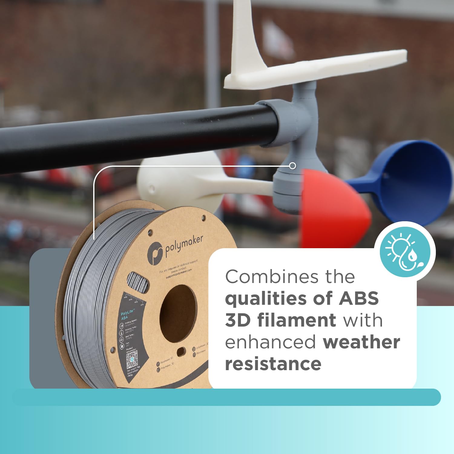 Polymaker Asa Filament 1.75Mm Grey, 1Kg Asa 3D Printer Filament, Heat & Weather Resistant   Asa 3D Filament Perfect For Printing