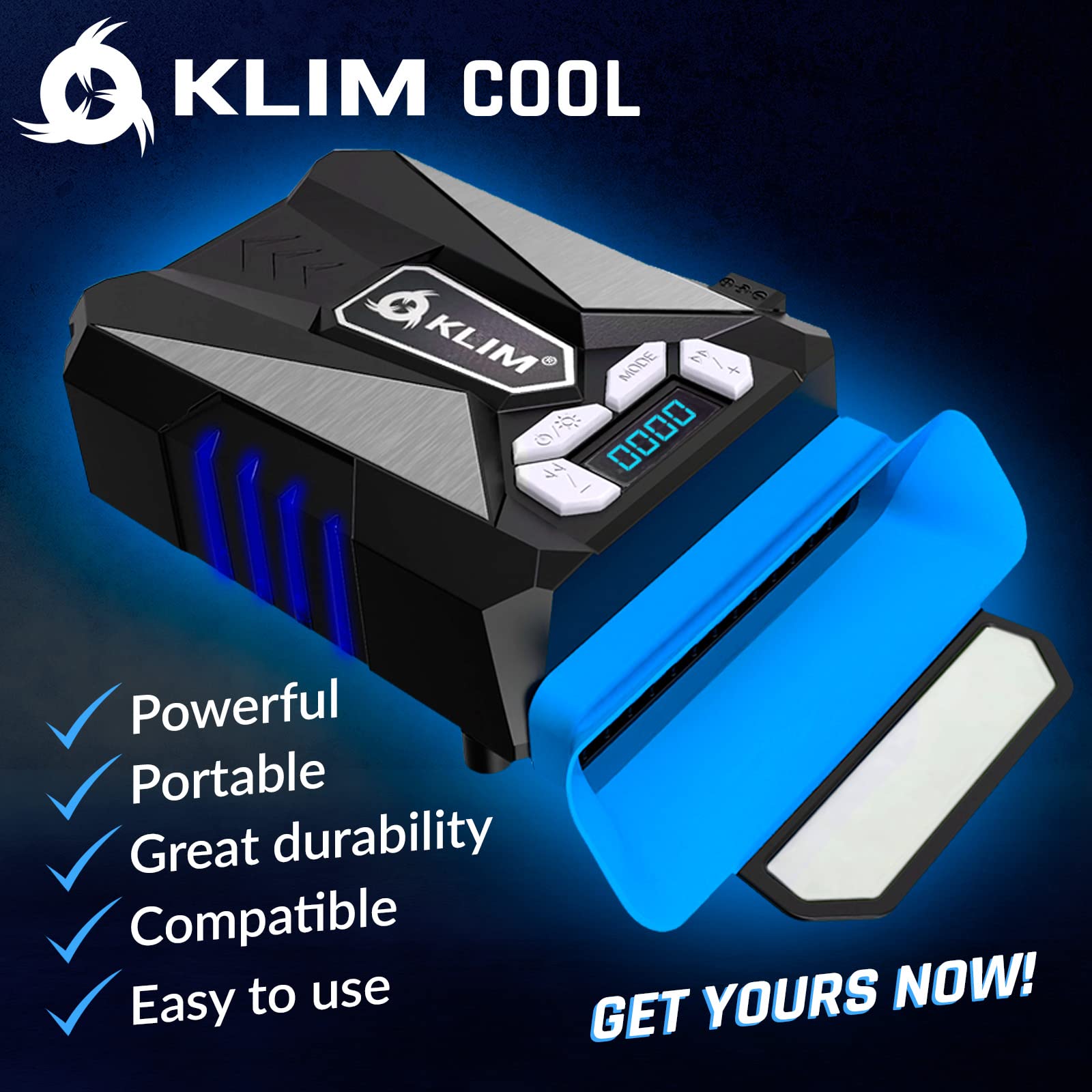 Klim Cool Laptop Cooler With Vacuum Fan   New Version 2024   Gaming Laptop Fan With Display   Temperature Detection + Automatic/