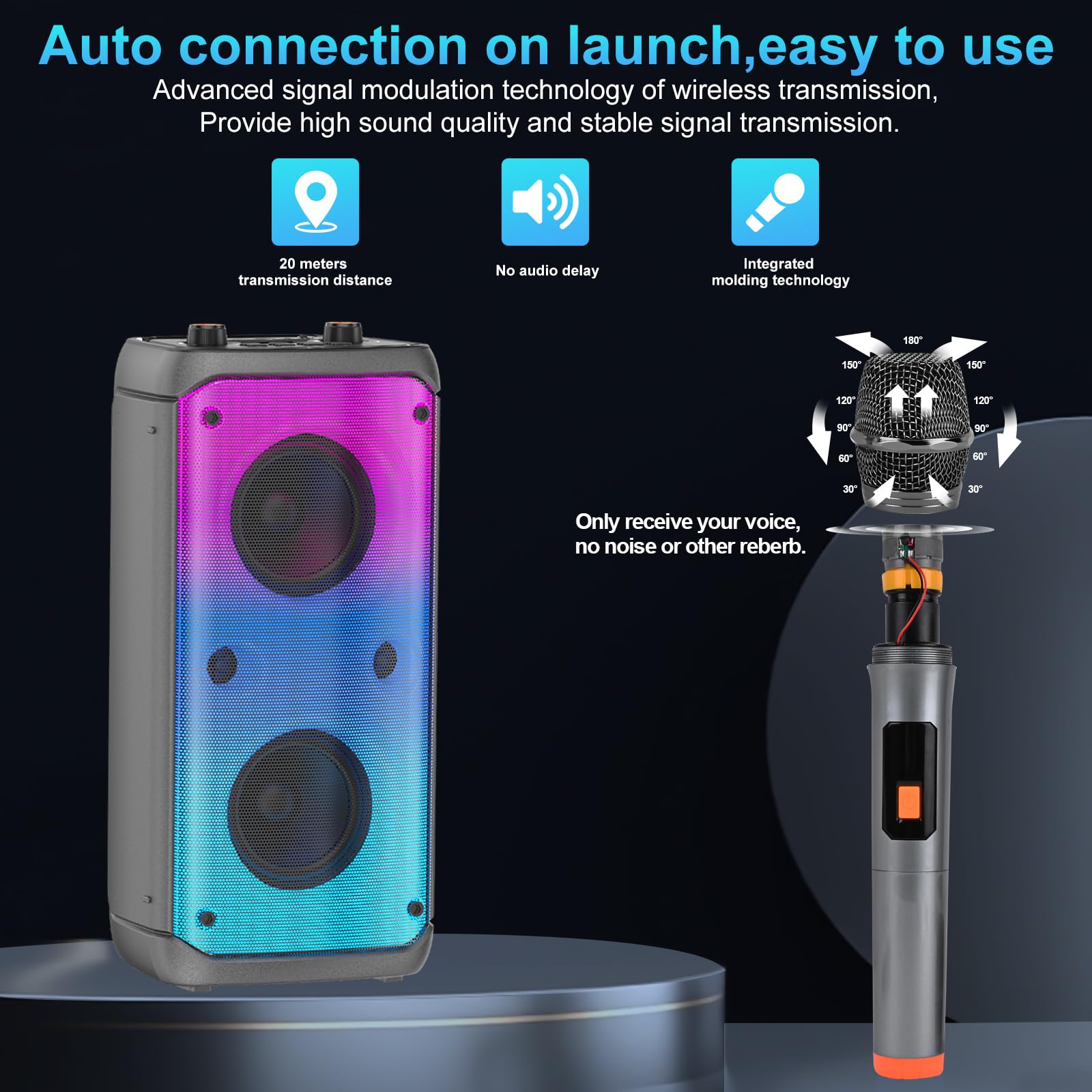 TAMPROAD Bluetooth Speaker 80W Wireless TWS with Subwoofer, LED Lights, Black, Model Q55-1MIC